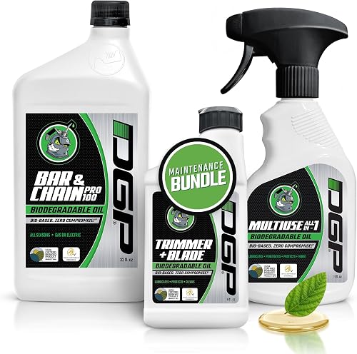 DGP Eco-Friendly Tool Lubricant Set – Biodegradable Plant-Based Oils for Chainsaws, Hedge Trimmers & Machines – Includes Bar & Chain 32oz, Trimmer 8oz & Multi-Purpose Penetrating Oil 11oz