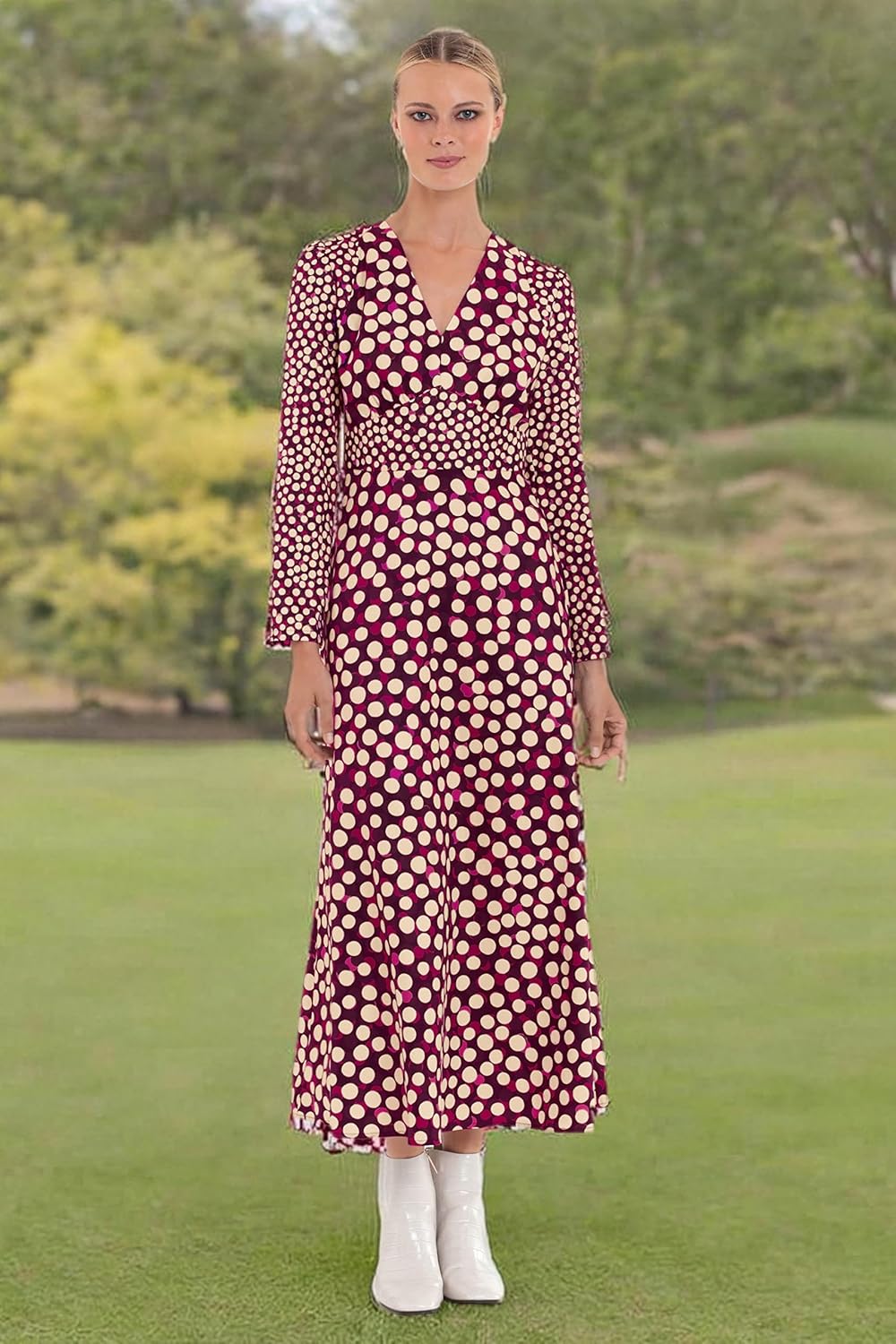 Donna Morgan Women's Long Sleeve V-Neck Midi Dress