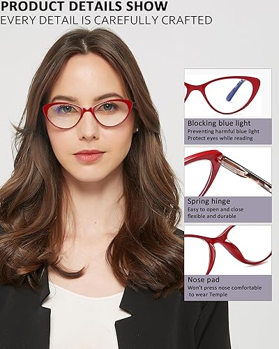 Miniatura 4 de EYEURL Paquete de 5 lentes de lectura de ojo de gato para mujeres y hombres, lentes de bloqueo de luz azul, elegantes lectores de computadora para