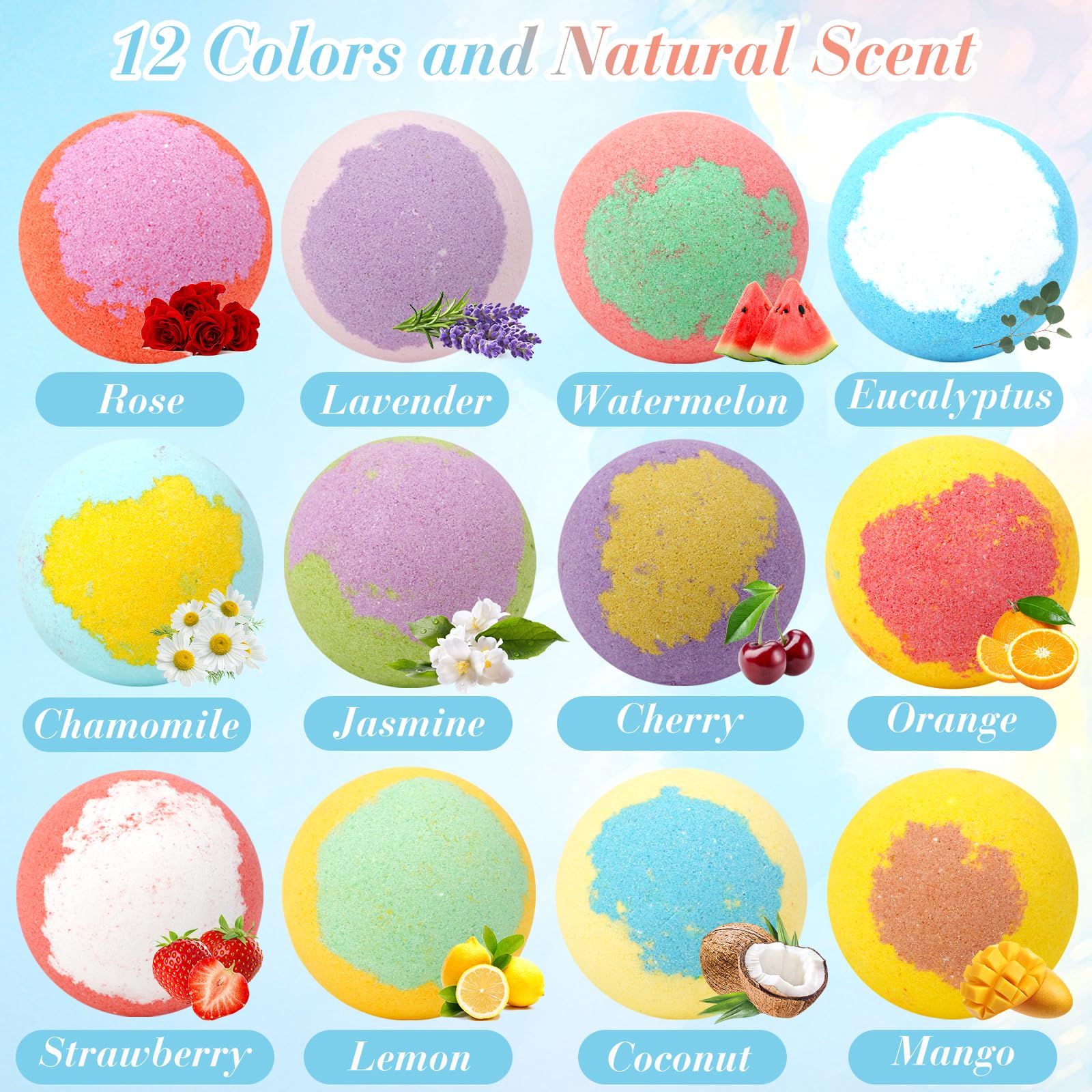 Lot de 12 bombes de bain pour filles avec jouets surprise à l'intérieur boules de bain spa naturelles faites à la main avec bijoux et jouets, Noël et les vacances pour les filles âgées de 3 à 12 ans