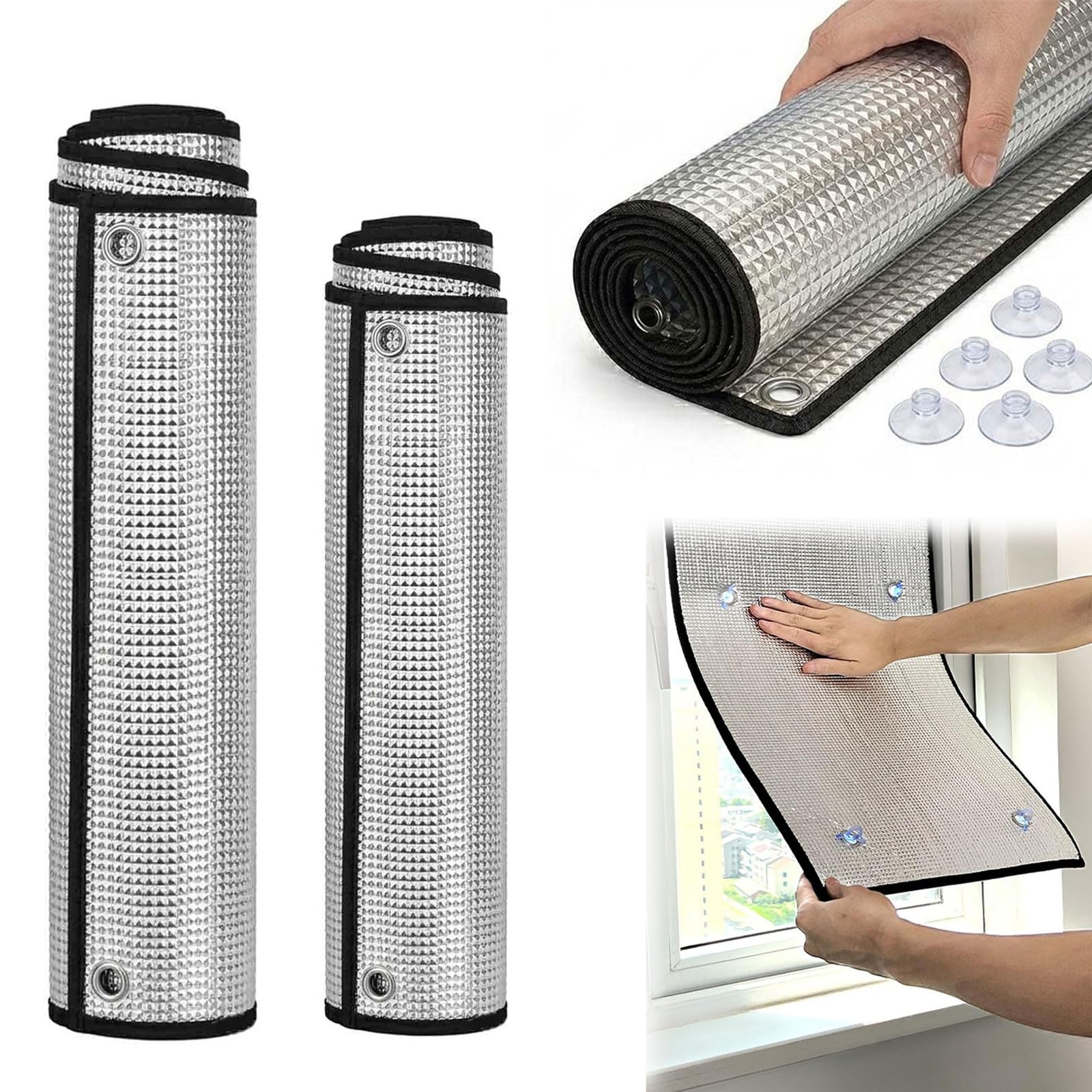 Double Sided Aluminum Foil Window Film, Heat Control Glass Sheet Anti-UV Sun Blocking Privacy Window Cover with Suction Cups for Sun Room Shed Auto(50x100cm (20x39in))