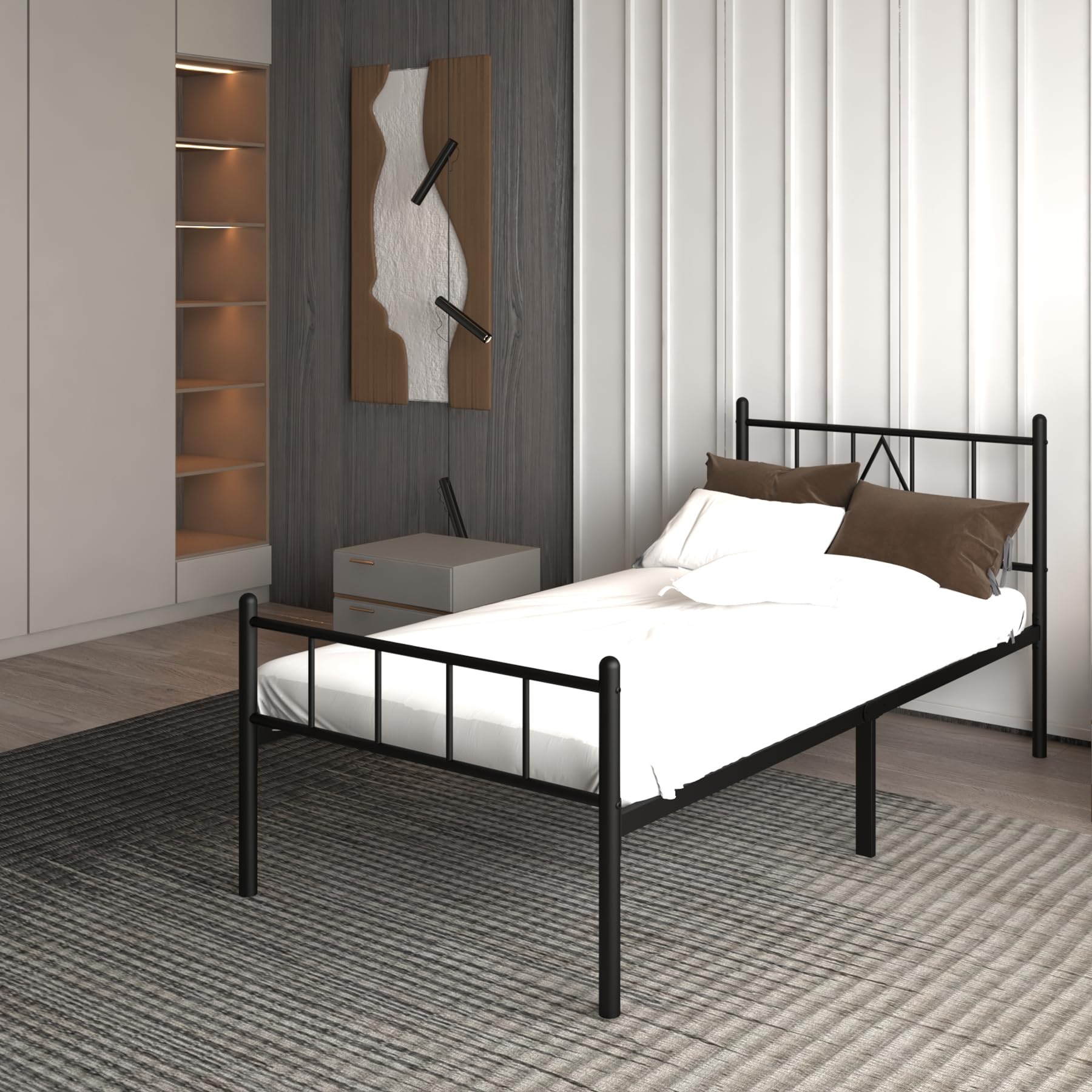 Mavesmog 14 inch Twin Size Bed Frame Metal Platform Mattress Foundation with headboard Footboard??îNo Box Spring Needed/Under Bed Storage/Easy Assembly??îBlack