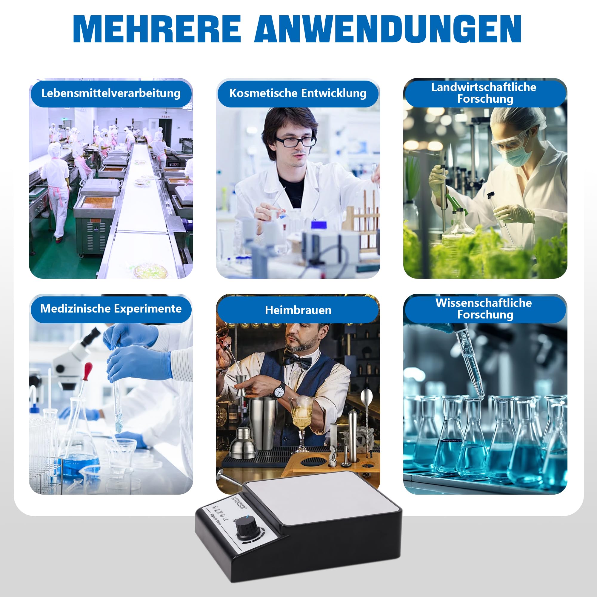 Magnetrührer,Mit 4 Stück Magnetrührstäbchen & Magnetrührstab-Recycler, Drehzahlbereich 0~3800 rpm, Maximale Mischleistung 5000ml