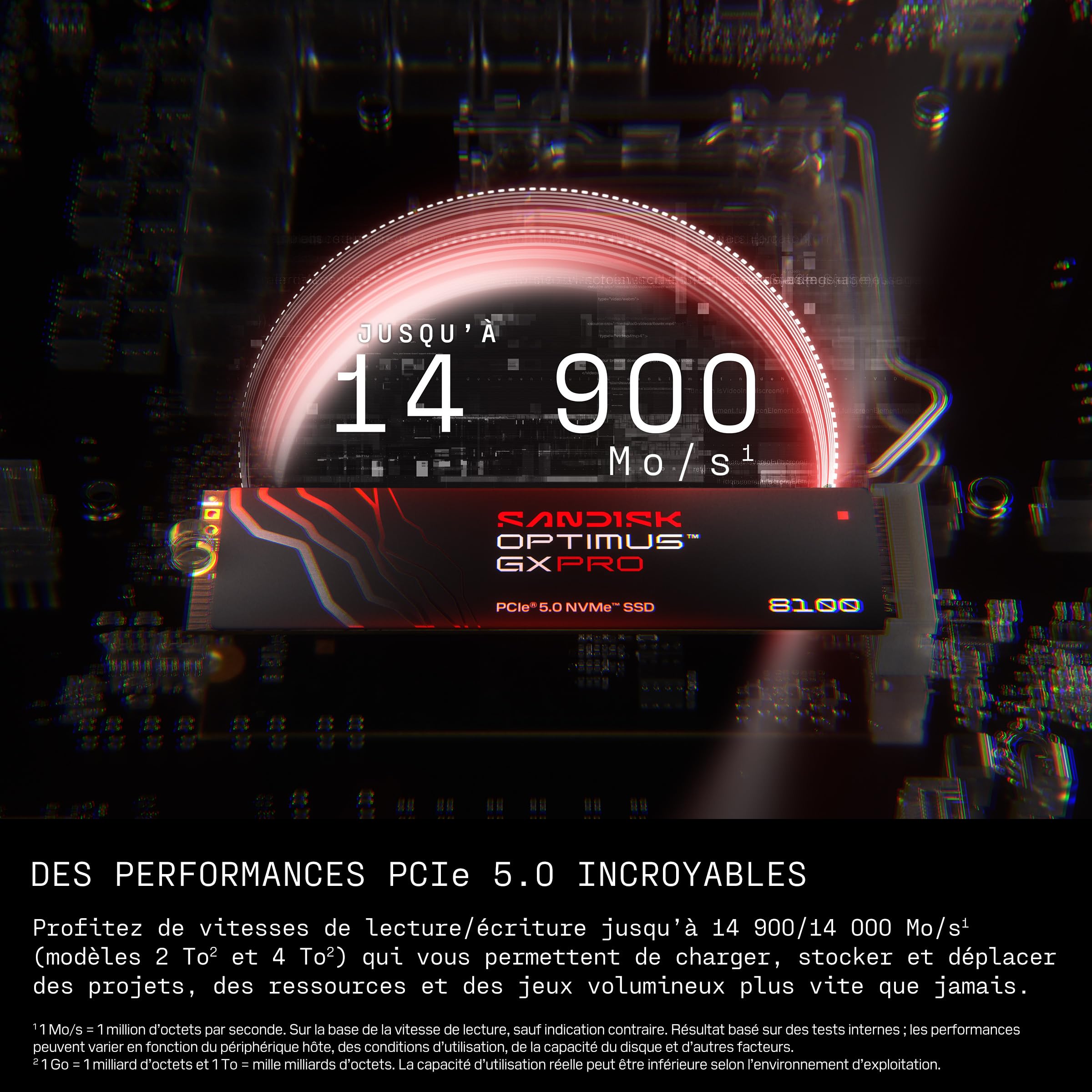 SANDISK Optimus GX Pro 8100 PCIe Gen 5 NVMe SSD 2 to (Jusqu’à 14 900/14 000 Mo/s Vitesses de Lecture/écriture, TLC 3D CBA NAND, Jusqu’à 1 200 ToW)