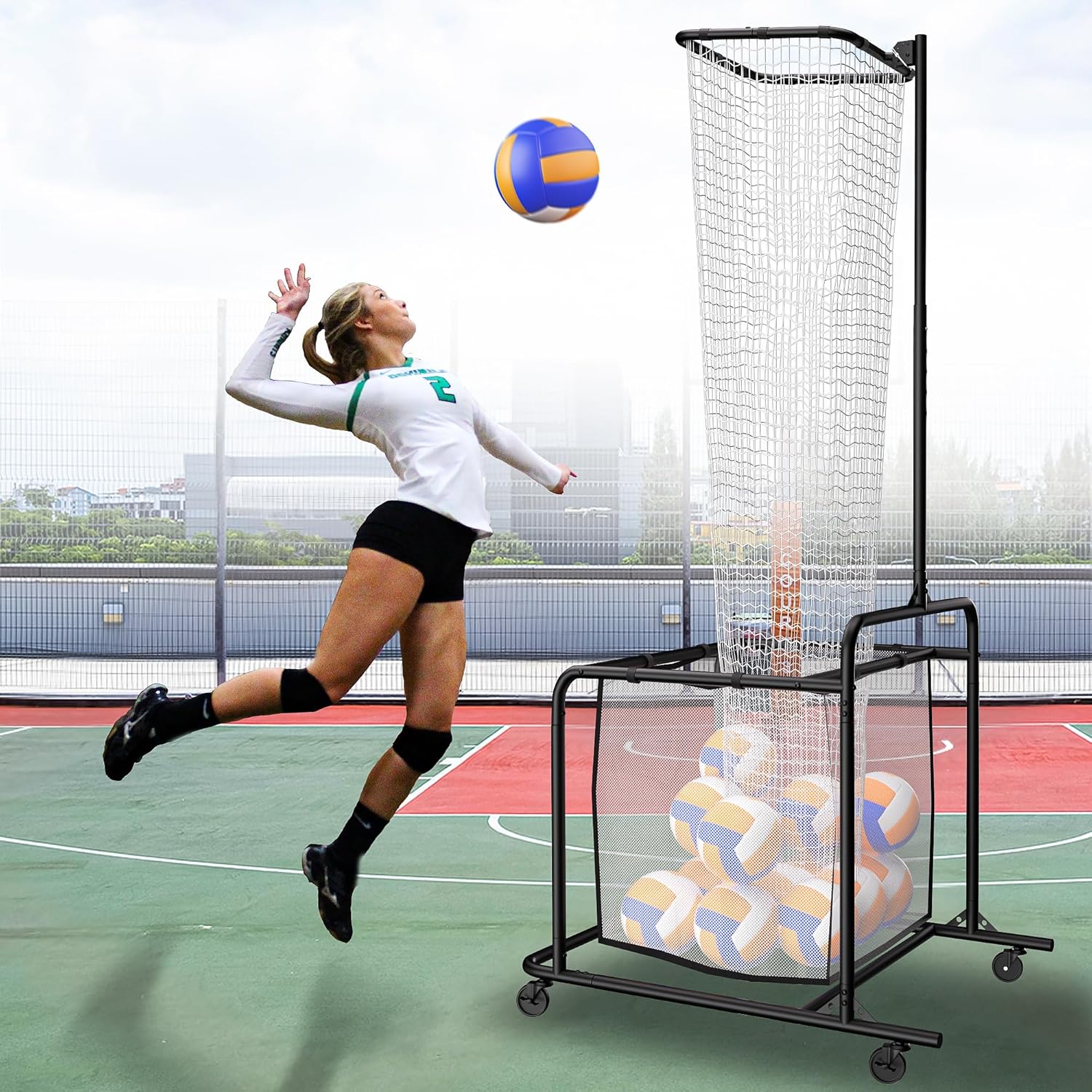 YOHKOH Volleyball Setter Training Net with 5 Height & 5 Angle Adjustments, Portable Volleyball Setting Net with 4 Lockable Wheels, Setting Trainer for Indoor Outdoor Practice, All-Level Players