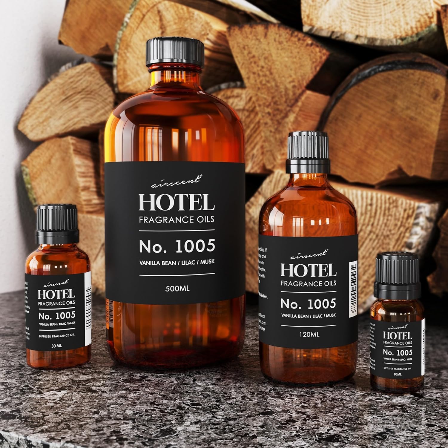 AirScent Hotel Diffuser Oil No. 1005 - Vanilla Bean Lilac Sandalwood - Hotel Scent Dupe - Premium Fragrance Oil for Ultrasonic and Waterless Diffusers and Crafting - 500 mL, 16.9 fl oz Glass Bottle