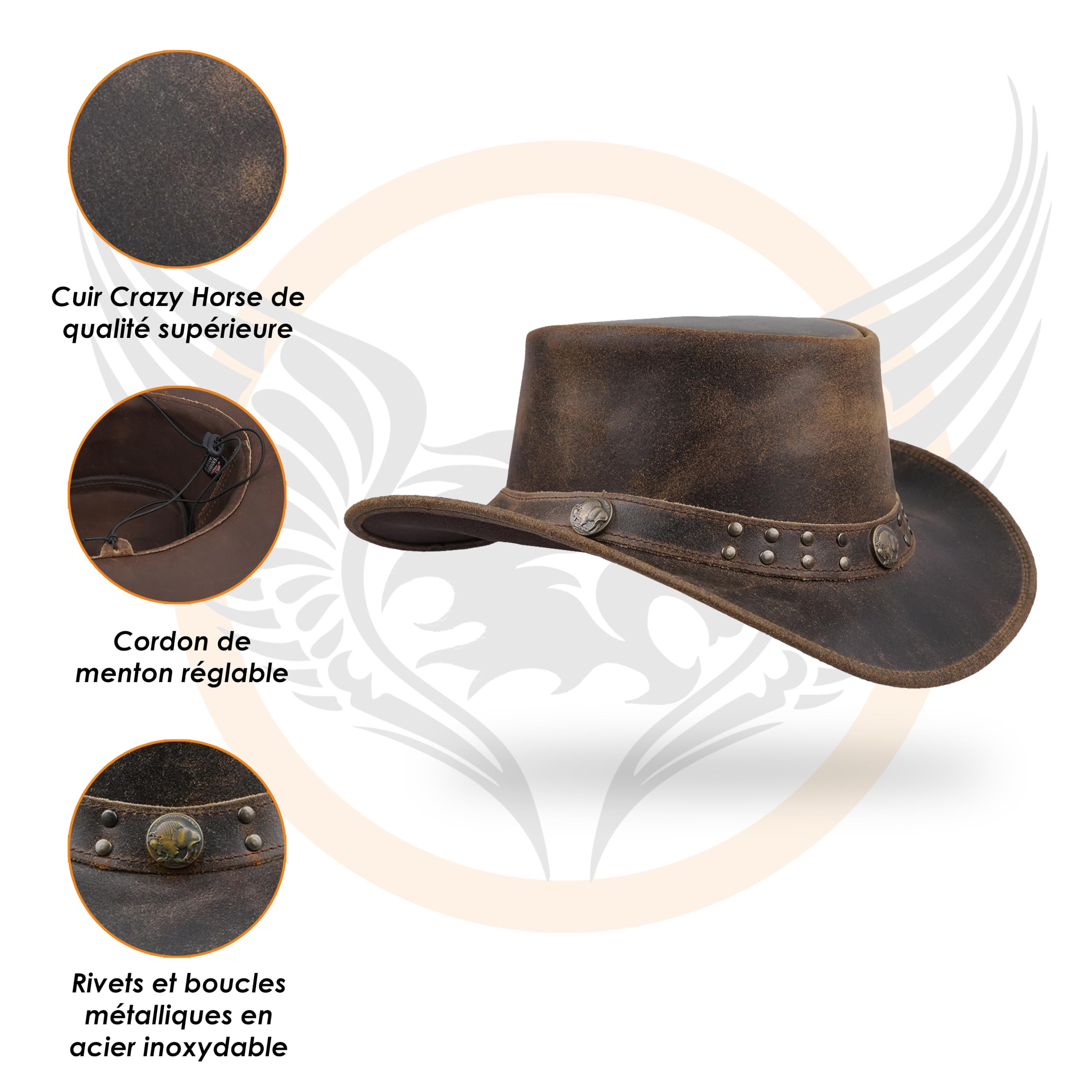Leatherick Chapeau de Cowboy Chapeau en Cuir de Vachette Outback Occidental de Style Australien en Daim véritable