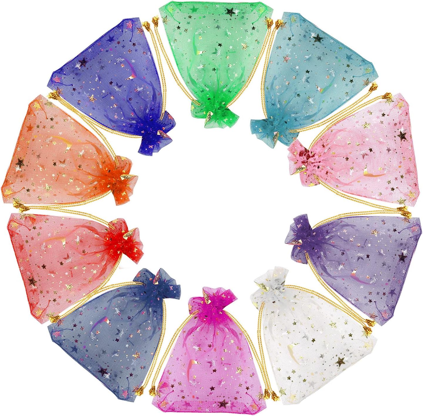SUMAJU 100 Pieces Moon Star Organza Jewelry Candy Bags, 2.7x3.5 Inch Random Color Organza Favor Bags Gift Pouch with Drawstring for Mother's Day Wedding Birthday Party favor