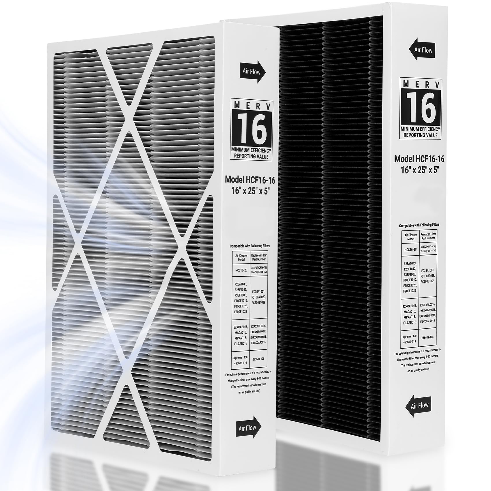 2 pack 6672 merv 16 filter 16x25x5'', carbon-clean hvac furnace air filter compatible with lennox hcc16-28, replaces hcf16-16 & hcf16-10, actual size: 15.6''×24.6''×5.1''