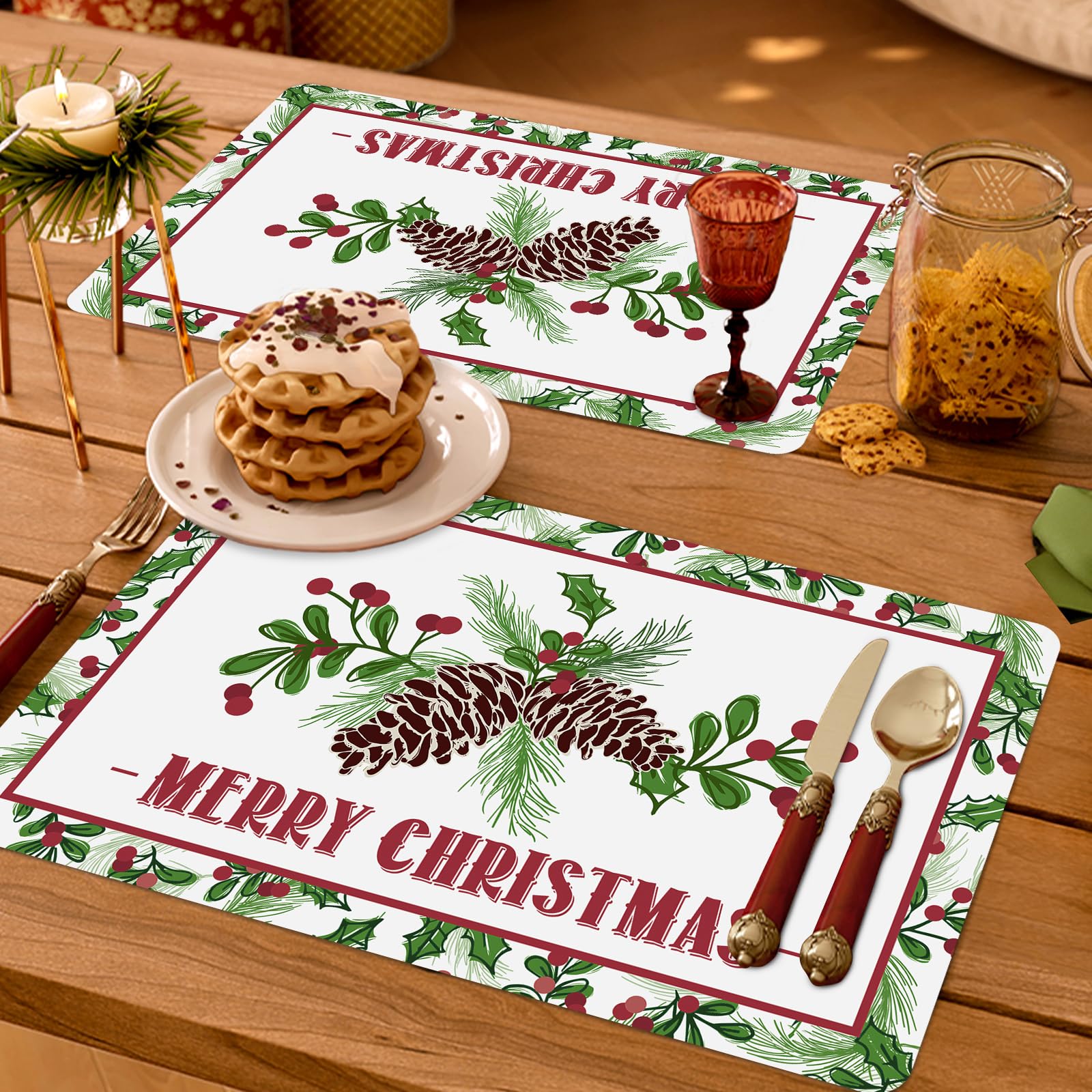 AnyDesign 50 Pack Christmas Paper Placemats Watercolor