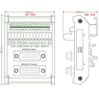 Vista 6 de Montaje en carril DIN DSUB DB26HD Módulo de interfaz de cabecera macho/hembra, placa de ruptura D-SUB.