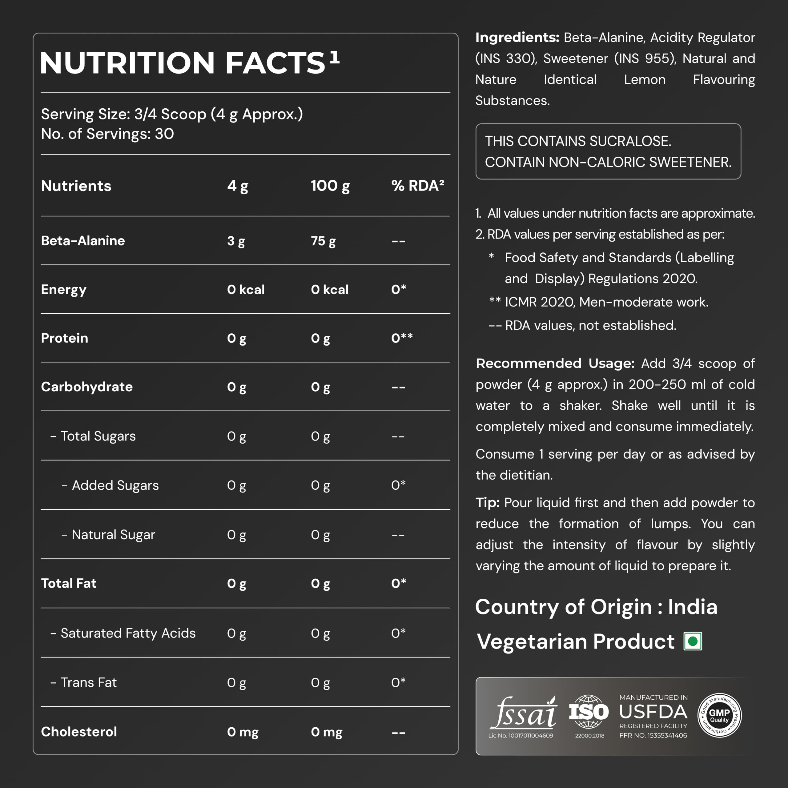 Nutrabay Gold Beta Alanine Supplement Powder 120g, Lemon Flavor β Pre Workout Amino Acid for Endurance & Fatigue Reduction 4