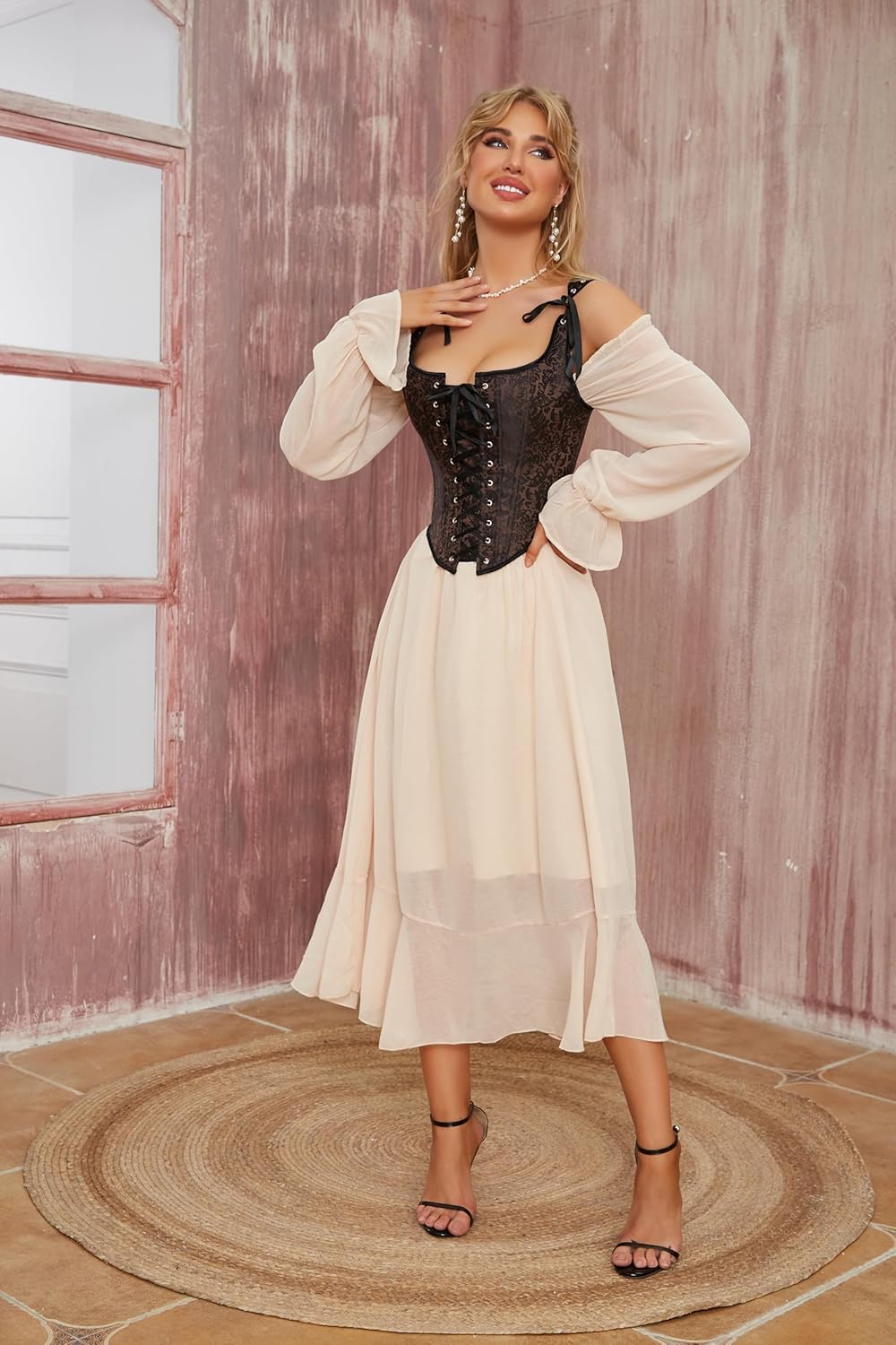 Renaissance Floral Corset Tops for Women Going-Out Vintage Brown Push-Up Overbust Bustier Lace-Up Boned Bodyshaper - Image 6