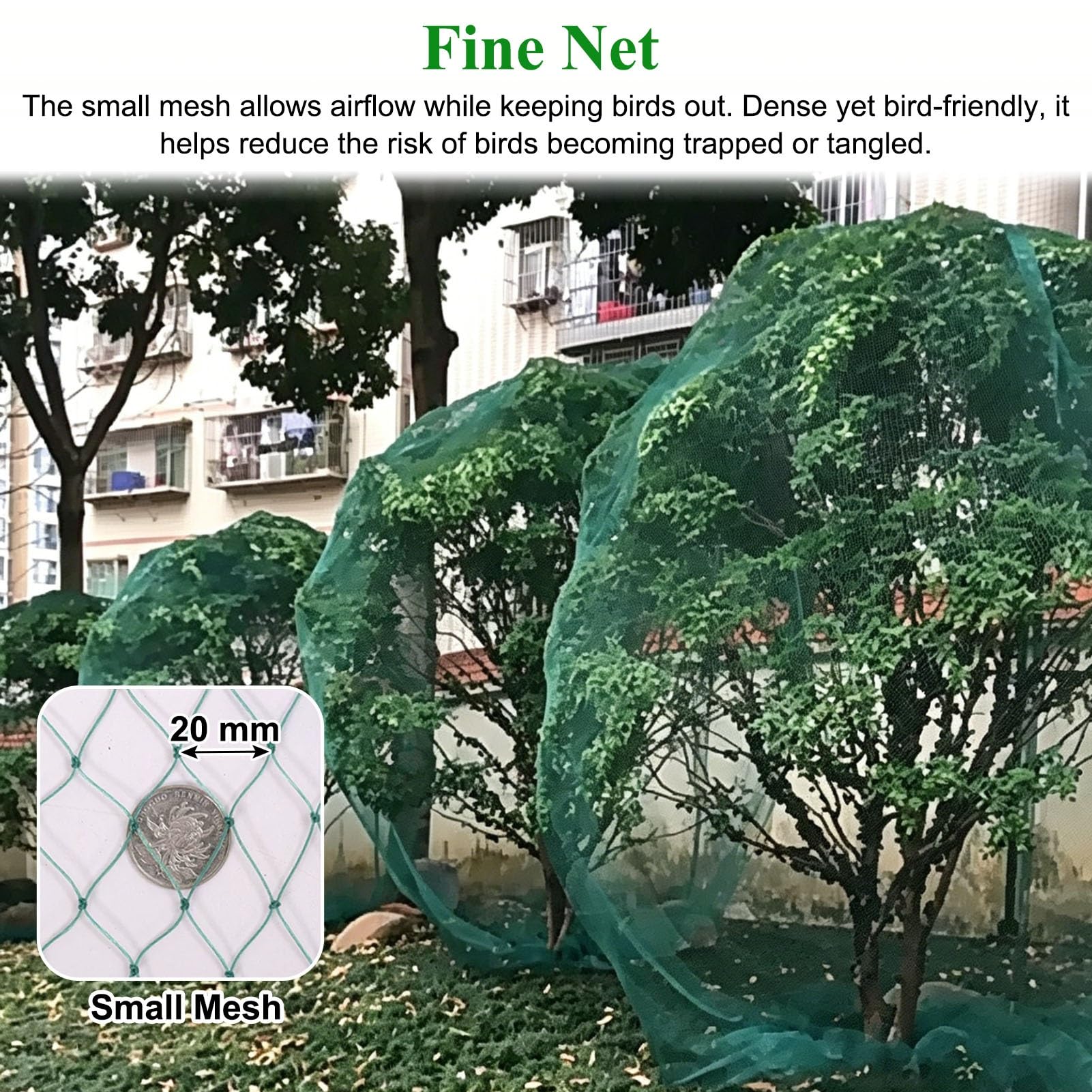 Rete Anti Uccelli Rete Anti-uccelli a Bassa Visibilità (lunghezze da 2 a 40 m) | Rete di Protezione per Alberi da Frutto e Arbusti, Rete per Tralicci Resistente Agli Agenti Atmosferici(4x12m(13.1x39.4ft))