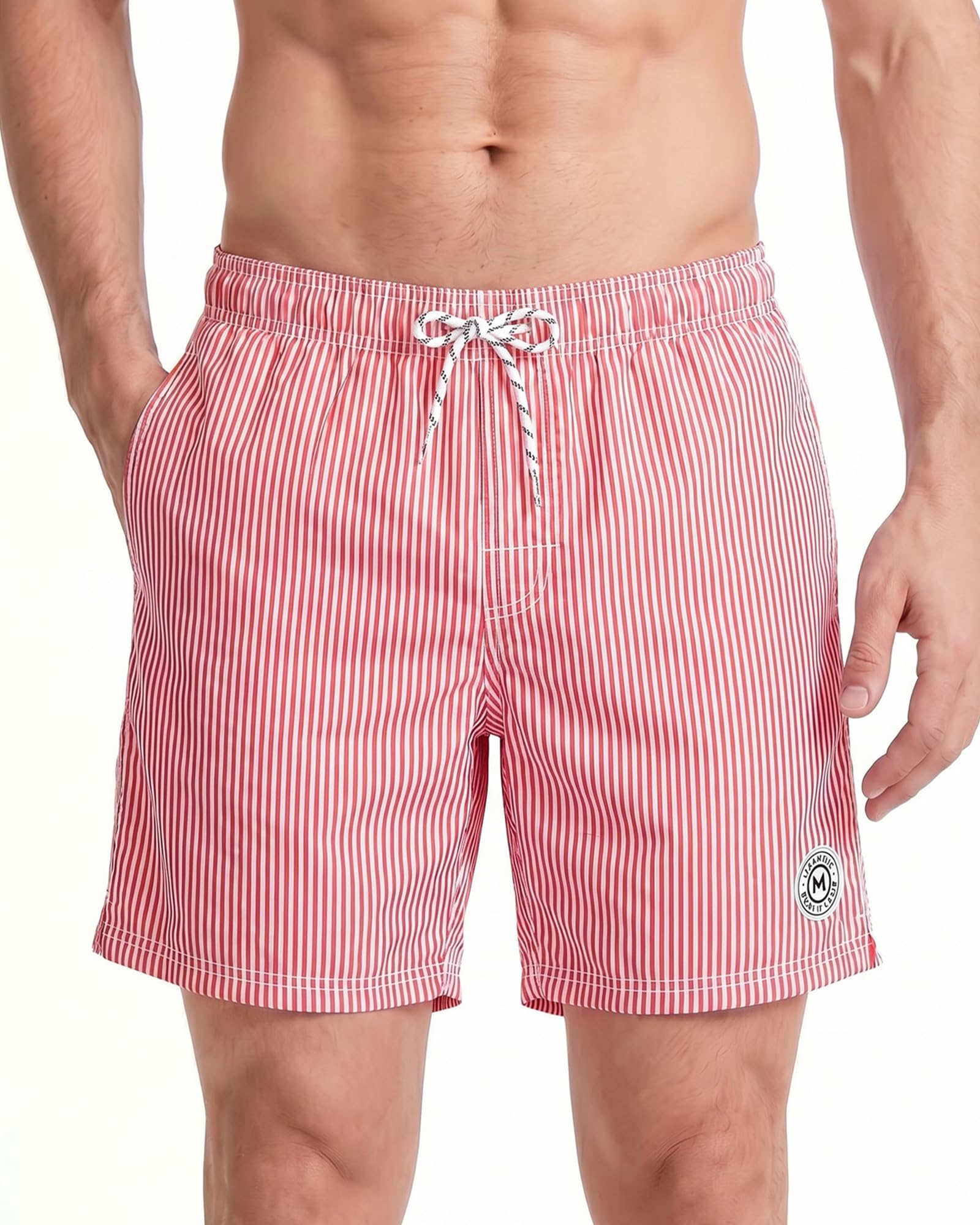 maamgic Badehose Herren Badeshorts Schnelltrocknend mit Mesh-Futter | Schnelltrocknend, Glatter leichter Stoff, Knitterarm, Modisches Design, Seitentaschen, Klett-Rücktasche, Kordelzug