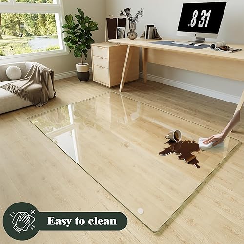 Vista 93 de Koonmi Tapete para silla de vidrio templado para suelos de madera dura y alfombras, 30 x 48 pulgadas, color gris, protector de piso de oficina