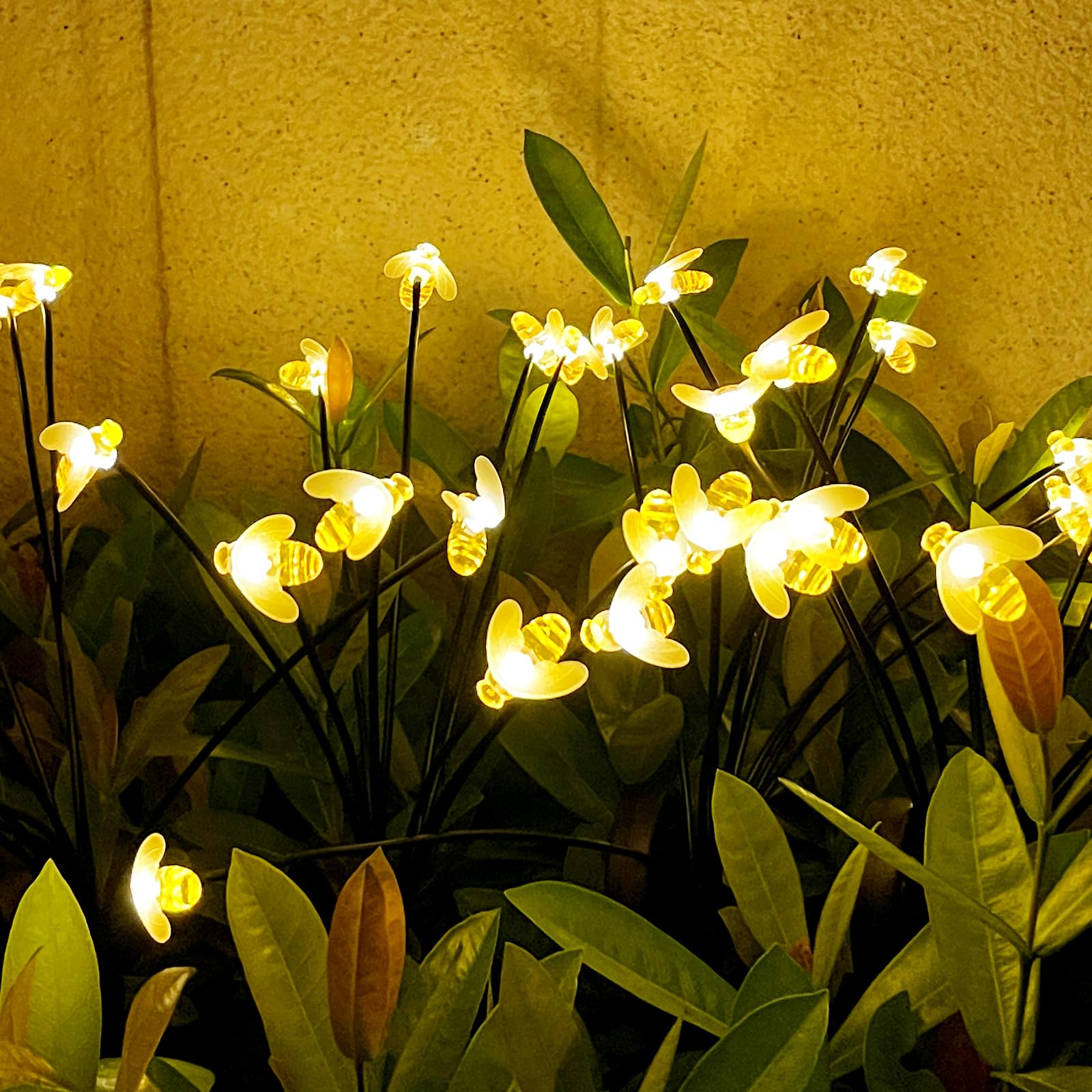 4 Packs Solar Garden Lights,40 LED Solar Bee Firefly Lights with 2 Lighting Modes,Bee Solar Lights Sway by Wind for Yard Garden Decoration - Warm White