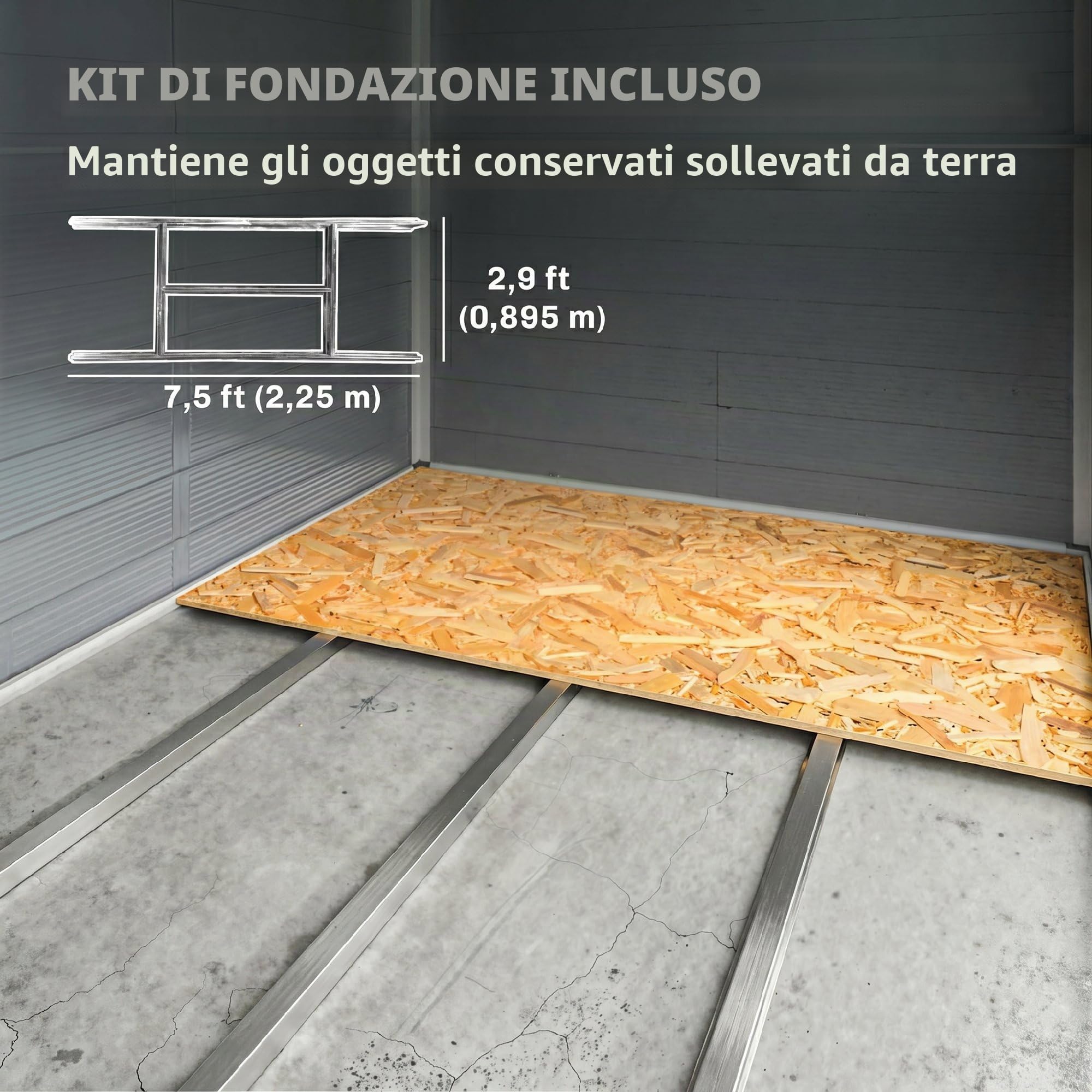 Casetta per attrezzi Outsunny 4,1 m³, casetta da giardino con tetto a una falda, 240 x 190 x 180/228 cm, casetta per attrezzi con porta chiudibile a chiave, finestra, garage per biciclette, mobile da