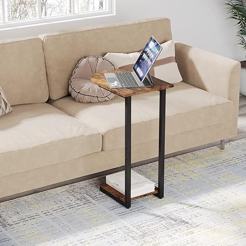 Miniatura 2 de Hosfais Mesa auxiliar pequeña mesa auxiliar mesa de sofá de madera en forma de C con marco de metal para sala de estar, dormitorio, espacios