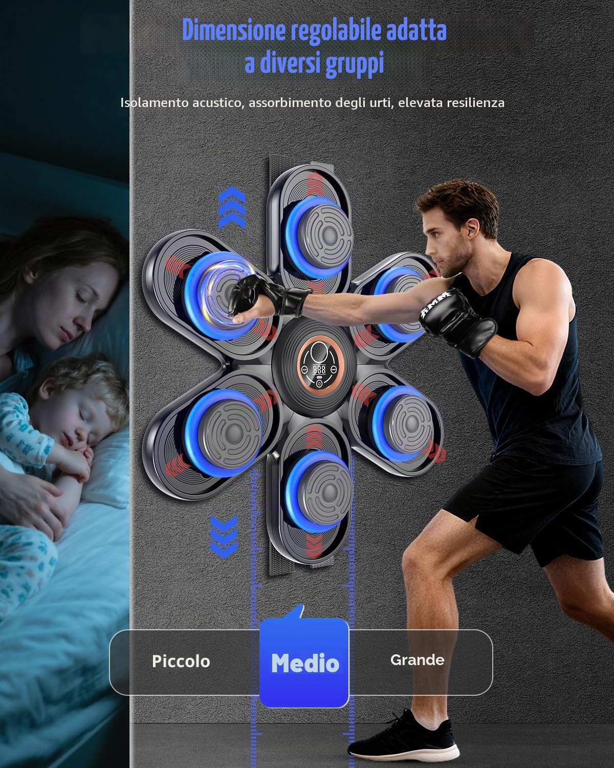 Holilo Music Boxing Machine, LED Musica Bluetooth Boxe con Guanti da Boxe, 3 Livelli di Regolazione della Taglia, 9 modalità di velocità e Allenamento, modalità di Conteggio per Adulti e Bambini