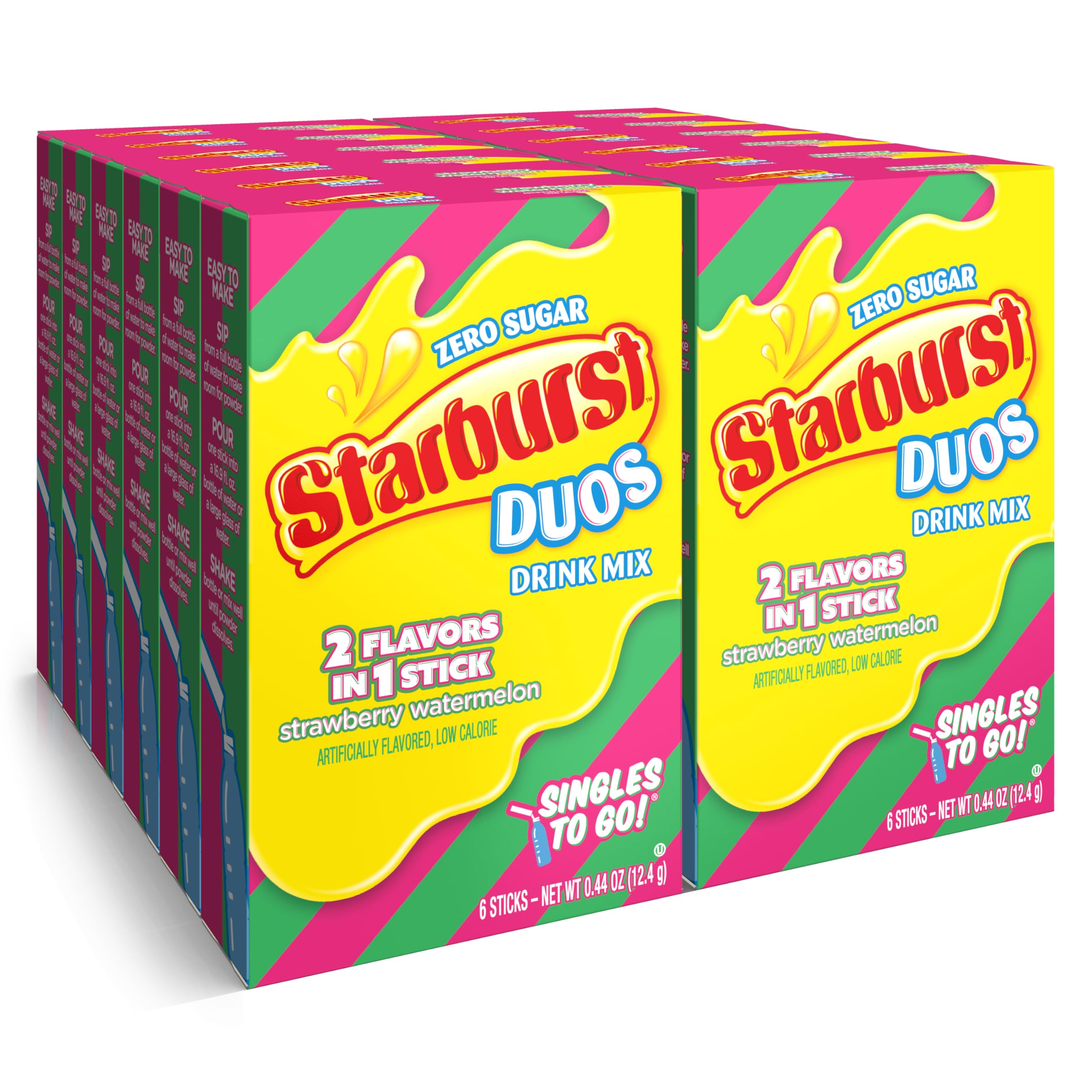 Starburst Duos Singles To Go Powdered Drink Mix, Strawberry Watermelon, 12 Boxes with 6 Packets Each - 72 Total Servings, Sugar-Free Drink Powder, Just Add Water, 6 Count (Pack of 12)