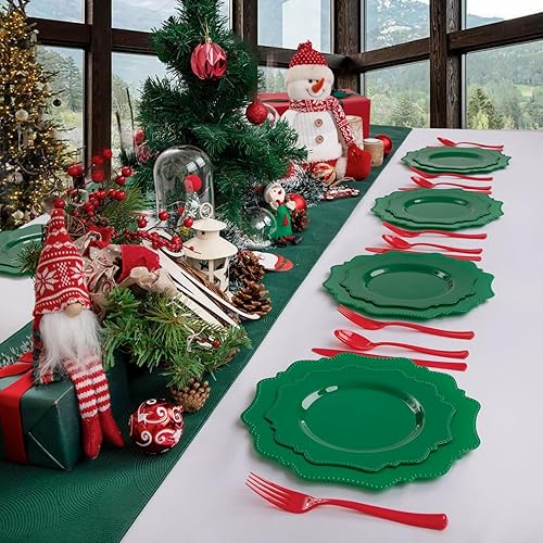 Miniatura 9 de COLOSUS Platos de plástico desechables, 60 unidades, platos de fiesta de plástico verde, 30 platos llanos resistentes de 10.5 pulgadas y 30 platos