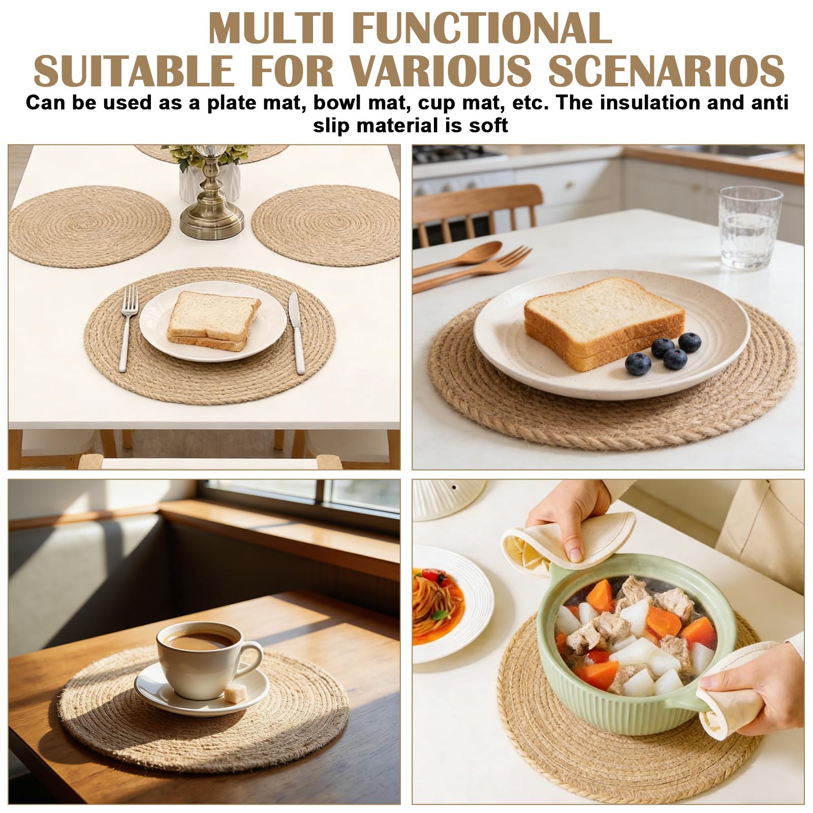 Set di 8 tovagliette rotonde, in cotone intrecciato, 30 x 30 cm, lavabile, resistente al calore, antiscivolo, per matrimoni, feste, cucina (beige)