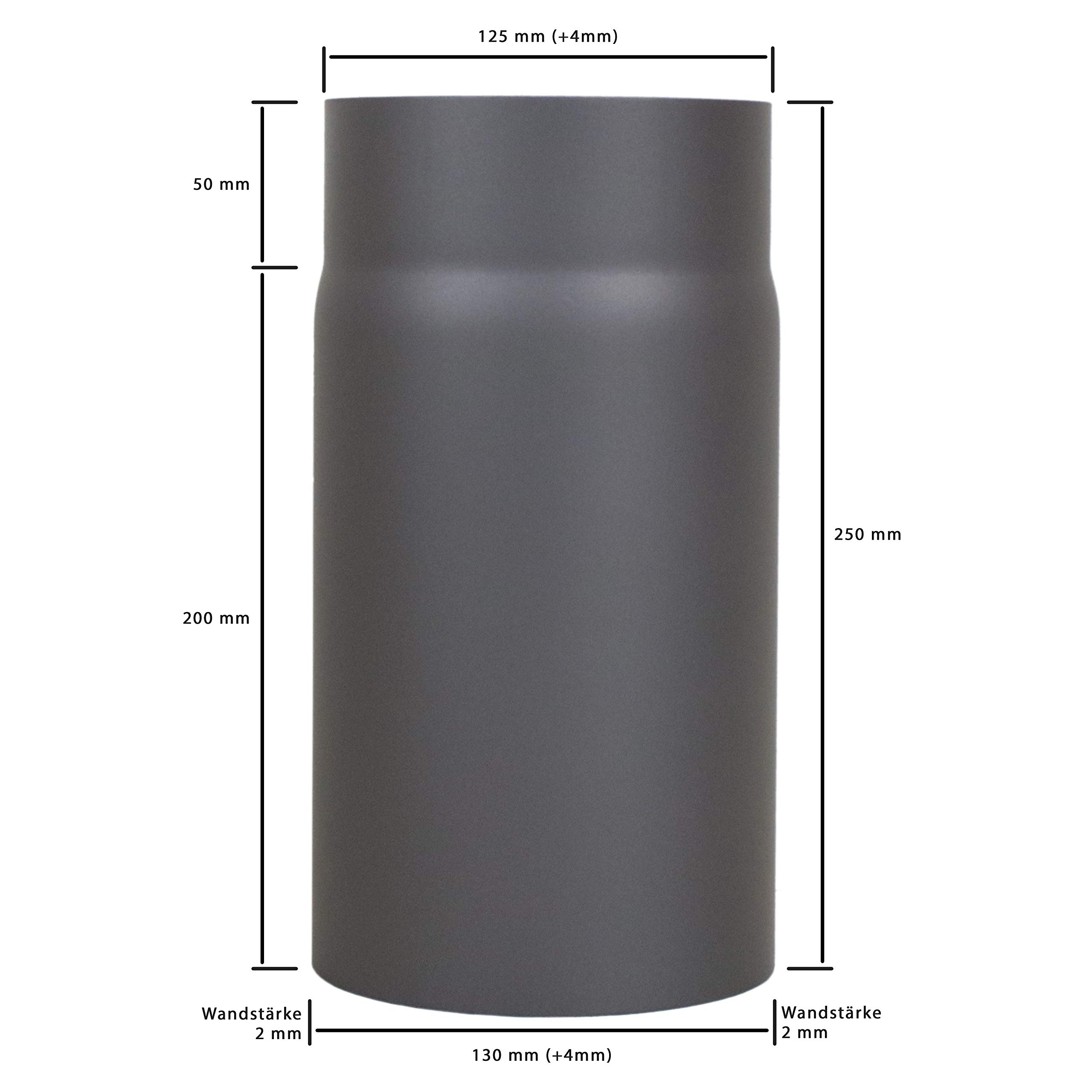 LANZZAS Fire Tubo Per Stufa In Acciaio Diametro 130 Mm – Rivestimento Da Parete Con Prolunga 250 Mm – Vernice Senotherm Grigio Ghisa - 4