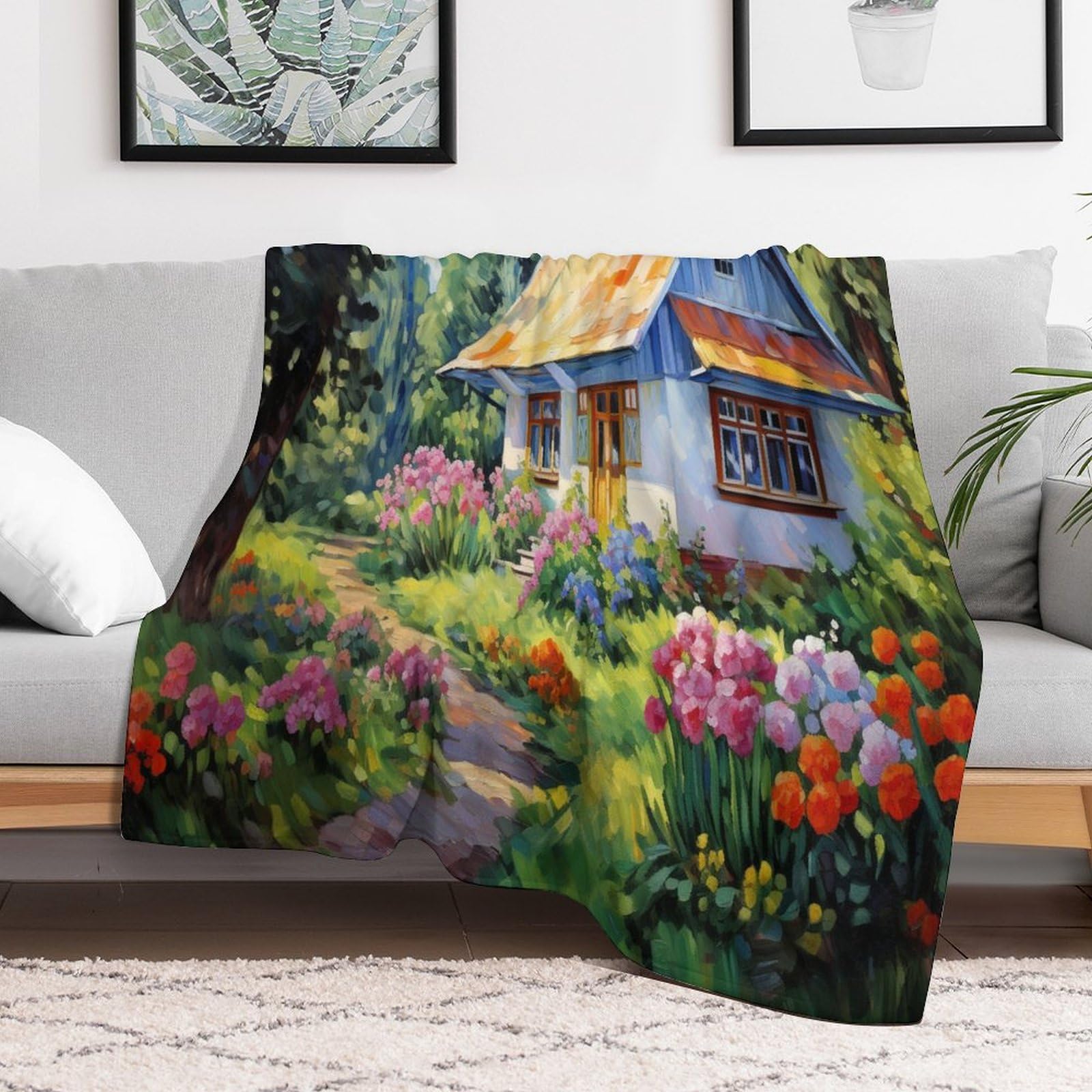 Chalet de Village de Montagne Plaid Couverture Polaire, Couvertures Polair Flanneladaptée Aux Canapés Et Aux Lits - Chaud, Facile À Entretenir 180×200cm