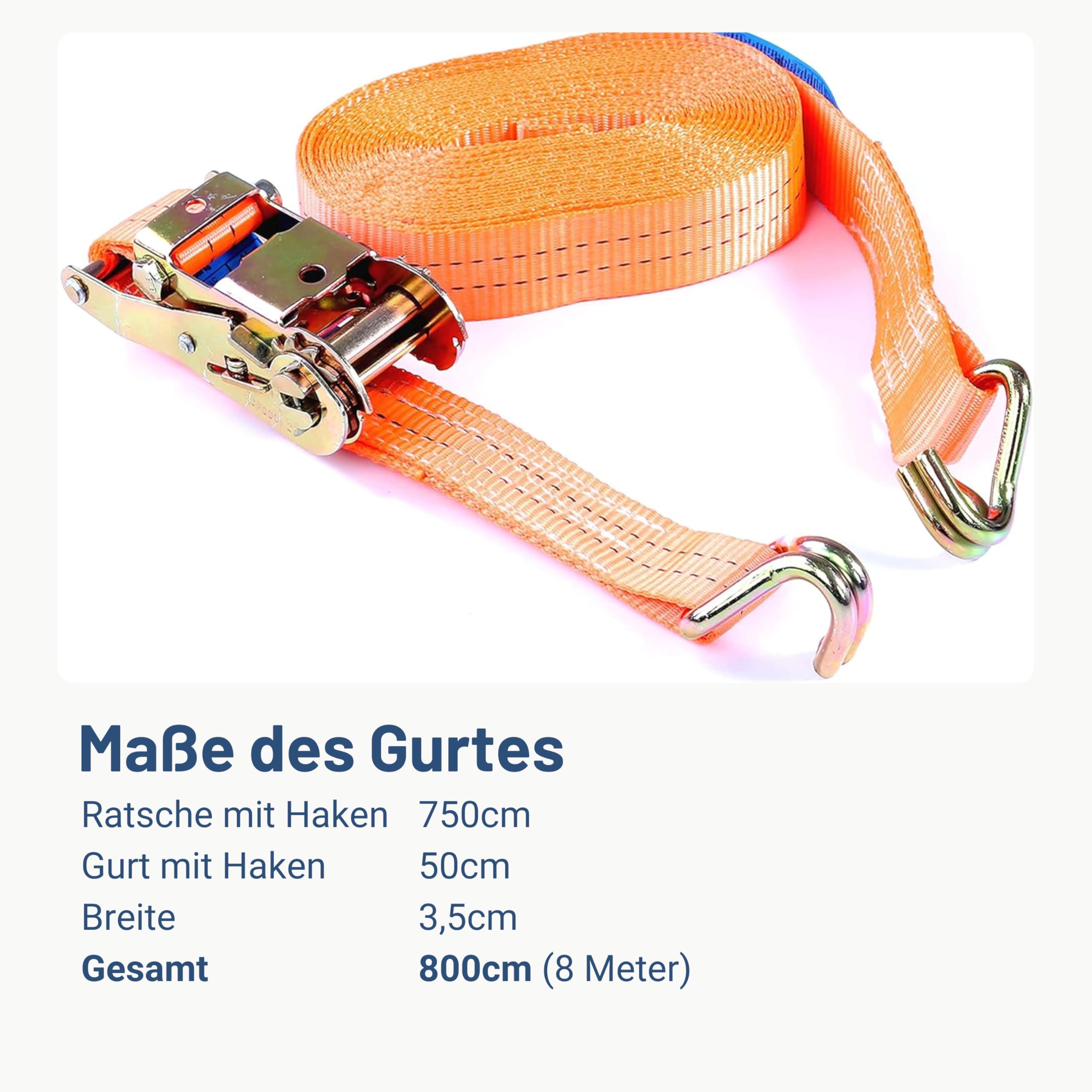 20x Spanngurt mit Ratsche und Haken 8 m bis 2000 kg, bis 2,0 t / 2000 daN, zweiteilig 2-TLG Ratschengurt orange, 35 mm Gurtbreite Zurrgurt