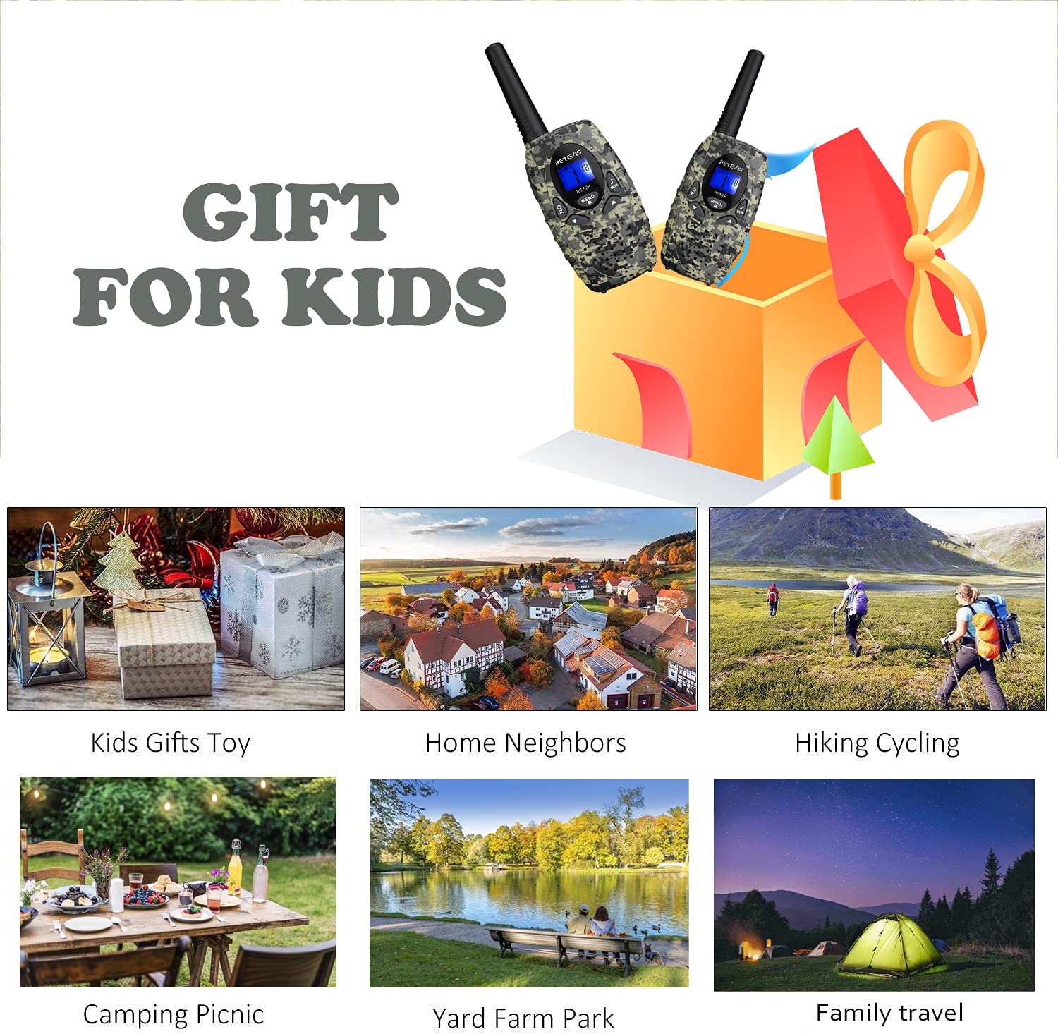Retevis RT628 Walkie Talkies Para Niños, Radio De Largo Alcance Para Ninos Paquete Familiar Con Walkie Talkies Ra35 Para Adultos Radio Portatil De