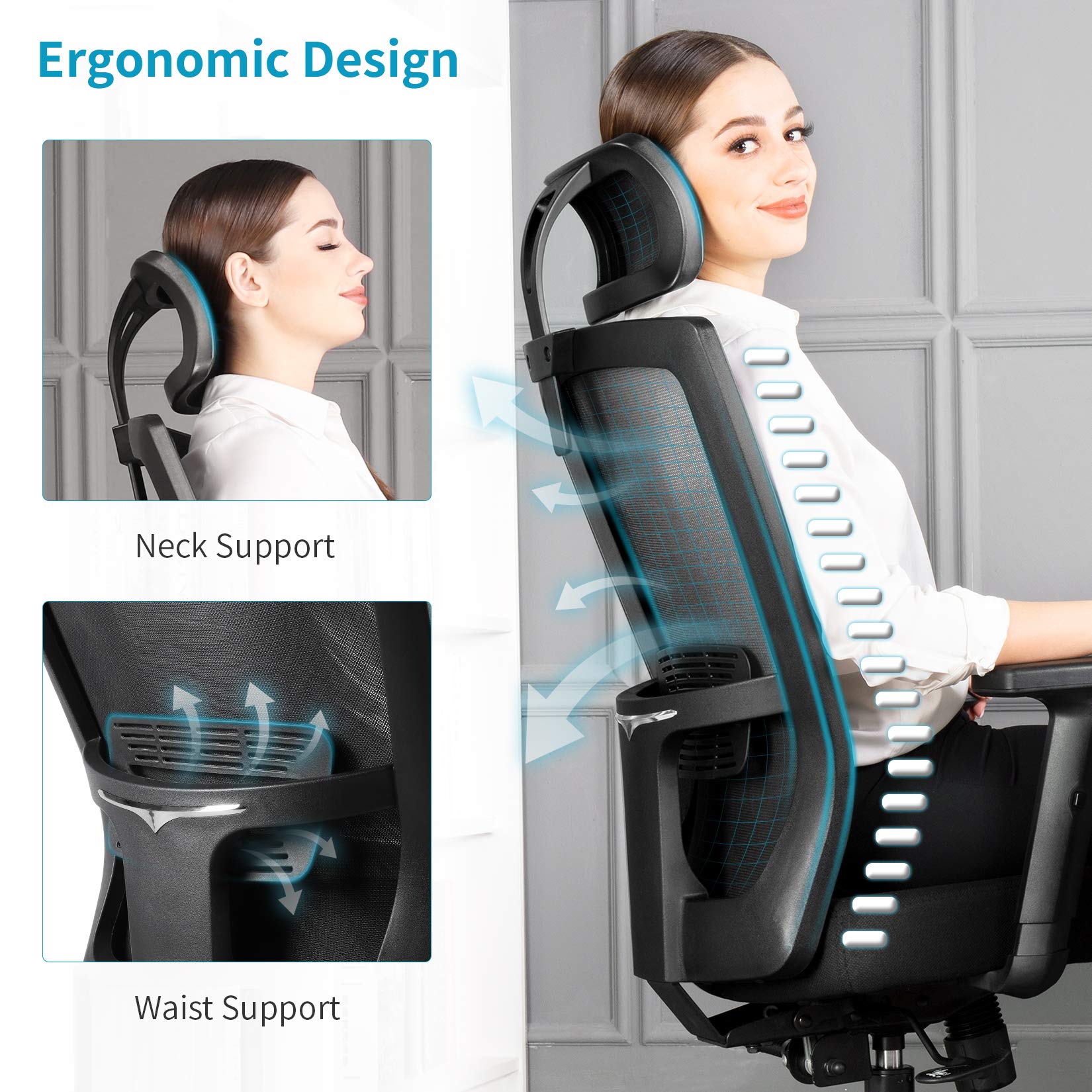 mfavour Ergonomic Office Chair Mesh Chair Heavy Duty Office Chair