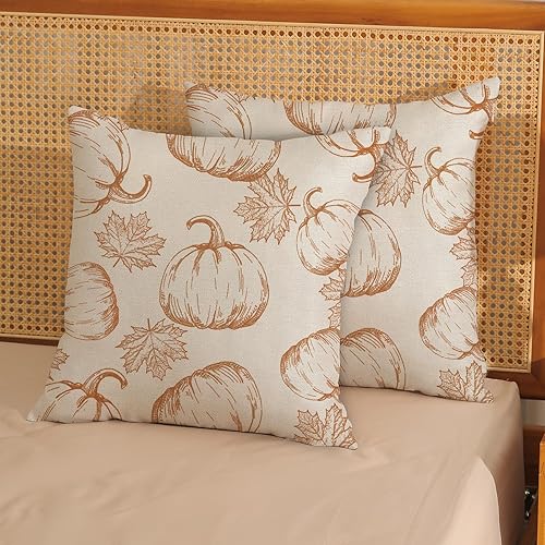 Miniatura 2 de Juego de 2 fundas de almohada de otoño de 16 x 16 pulgadas, decoración de otoño, hojas de arce y calabaza, almohadas de temporada para exteriores,