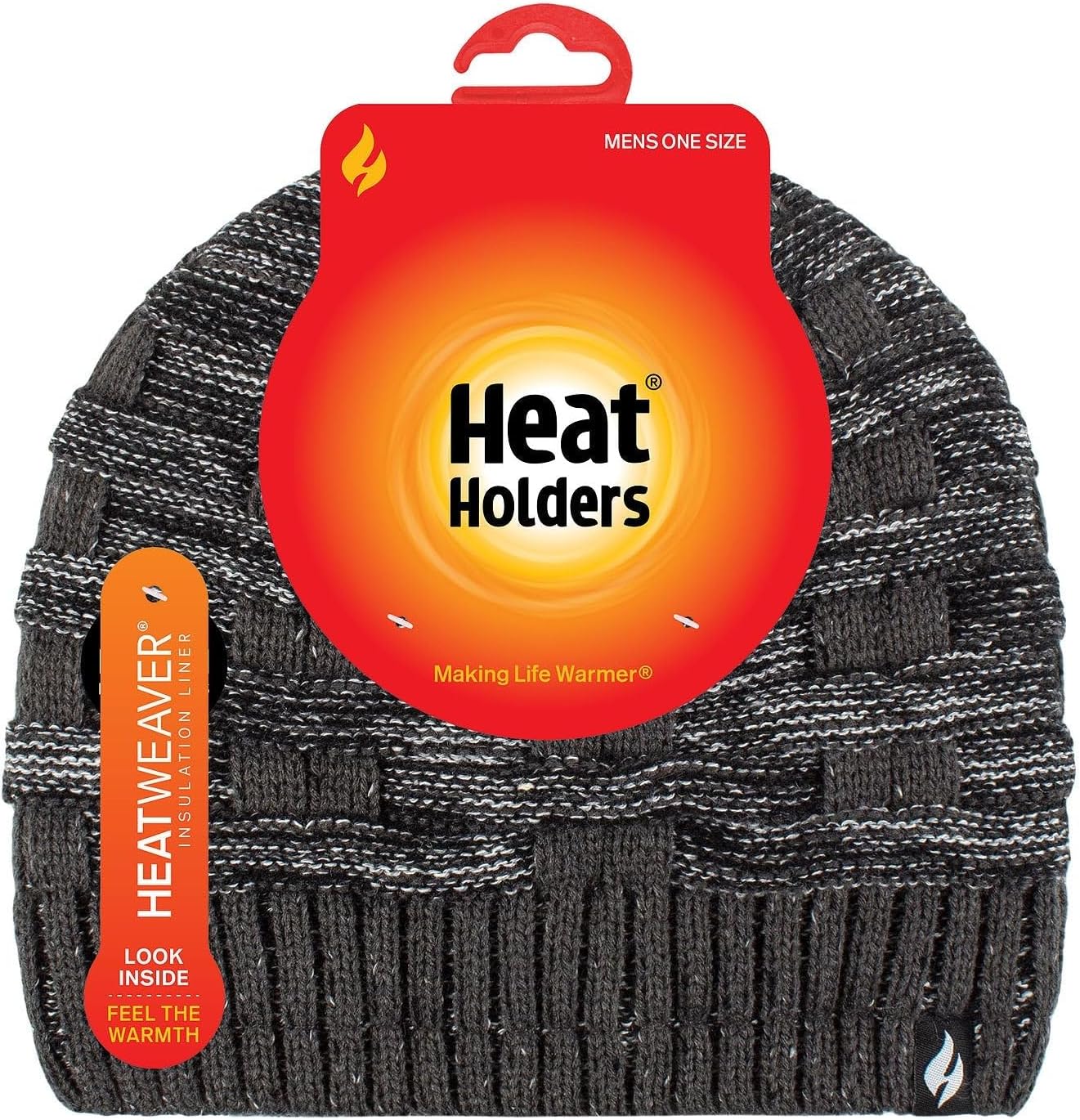 HEAT HOLDERS Men's Shaun Snowsports Basketweave Knit Hat Charcoal/Cream/One Size - Image 2