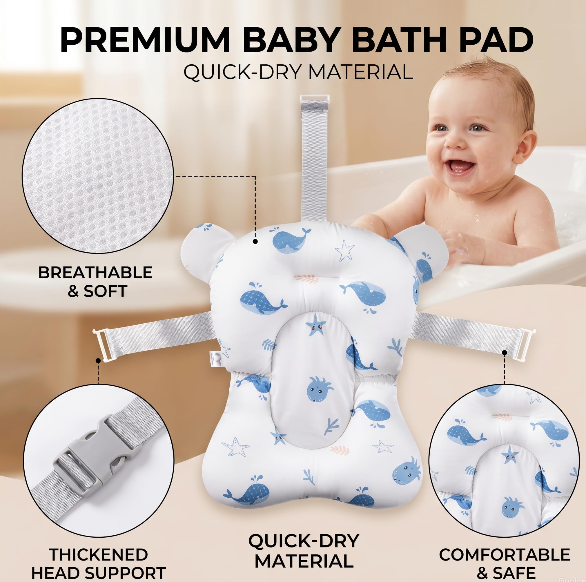 Cojin Bañera Bebe,Cojín de baño para bebé,Red de Baño para Bebés,Adaptador Bañera Universal,Suave y Blando,Hamaca,Secado Rapido,Asiento Hamaca Bañera Bebé 0-24 meses (BB)