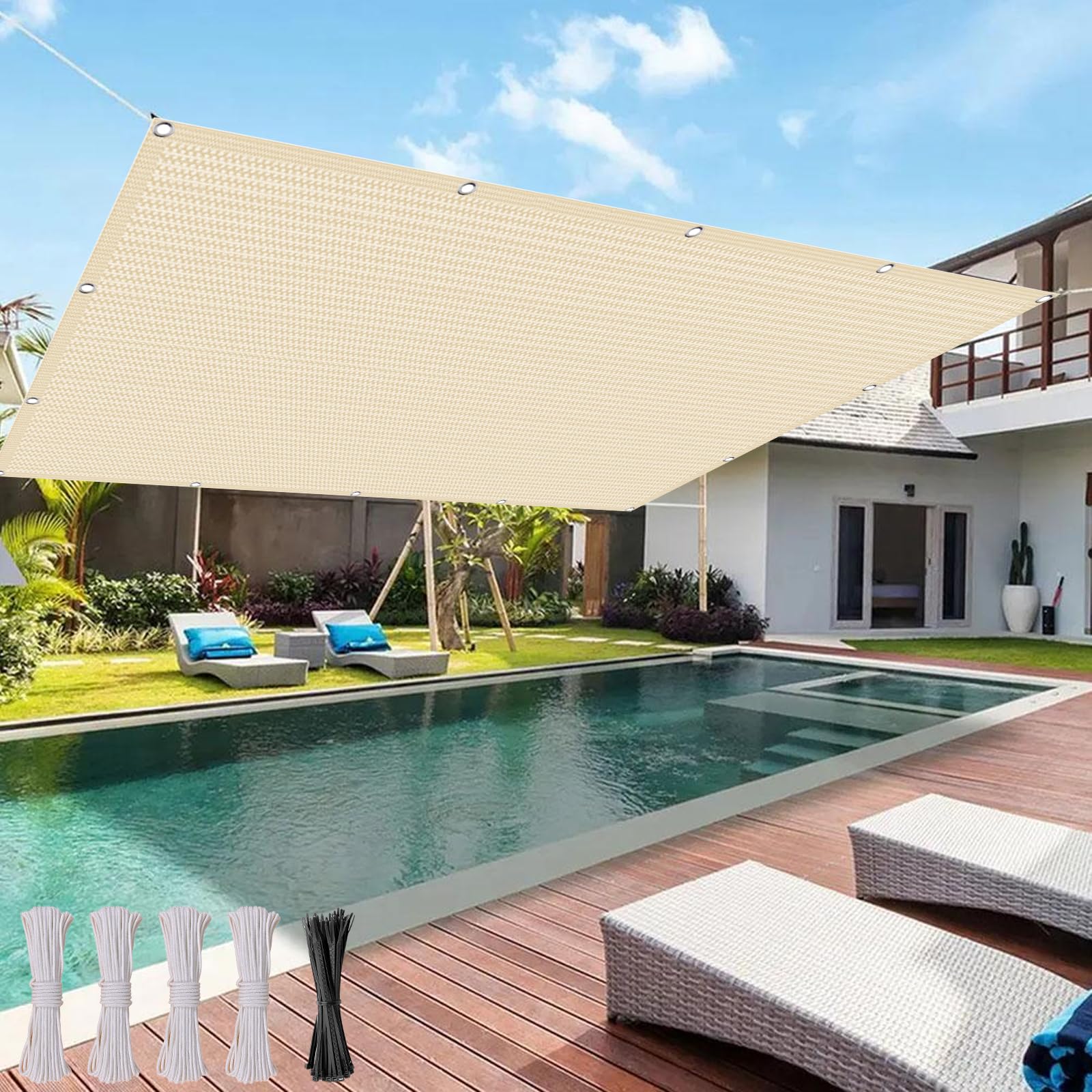 Toile d'ombrage en HDPE résistant, voile crème de protection solaire durable