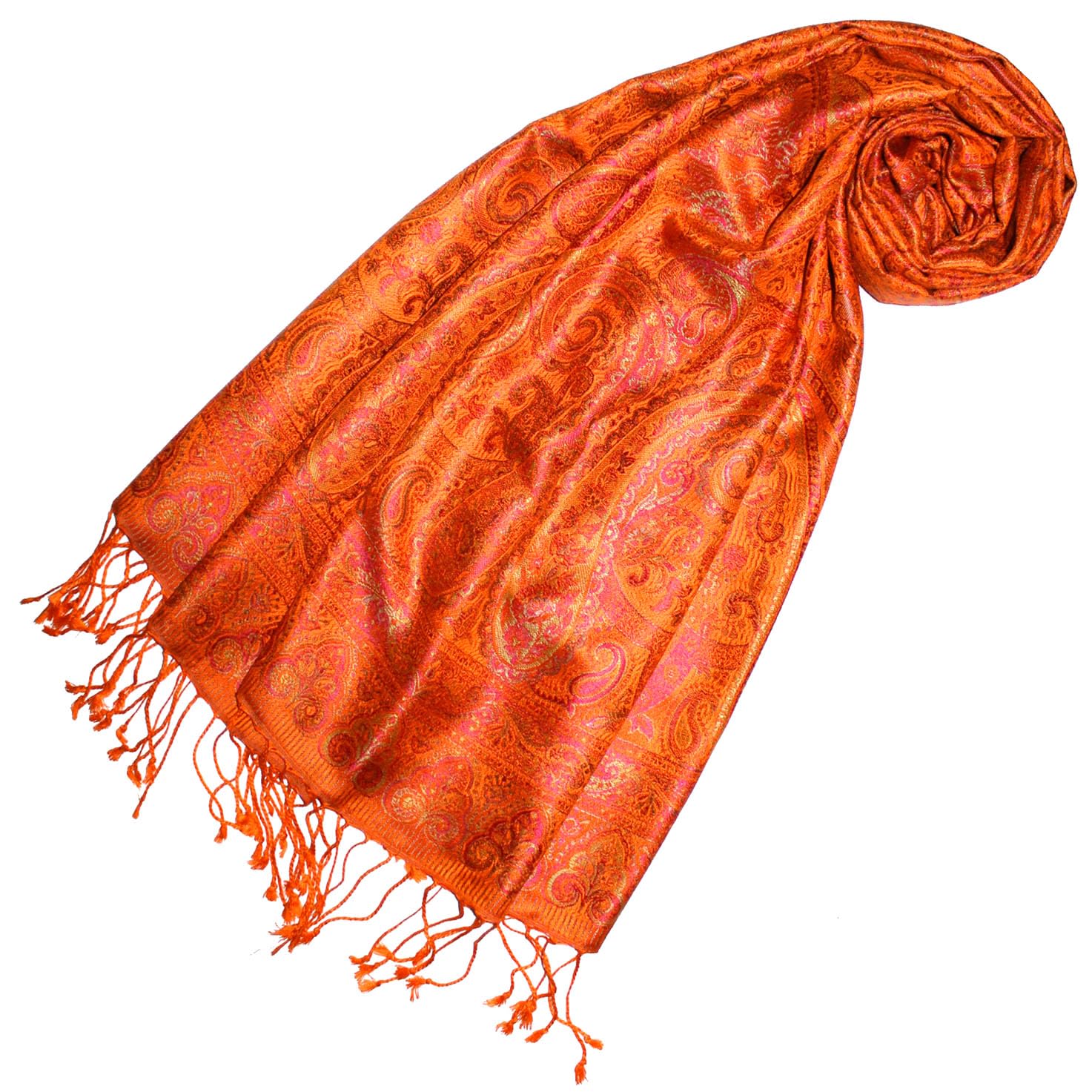 Lorenzo Cana Luxus Herren - Schal Schaltuch jacquard gewebt 100% Seide Paisley Muster Seidenschal Seidentuch Orange Pink 7865311