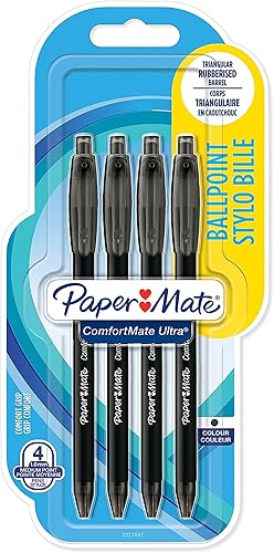 Paper Mate ComfortMate - Bolígrafos ultra retráctiles, punta media (0.039 pulgadas), color negro, paquete de 4