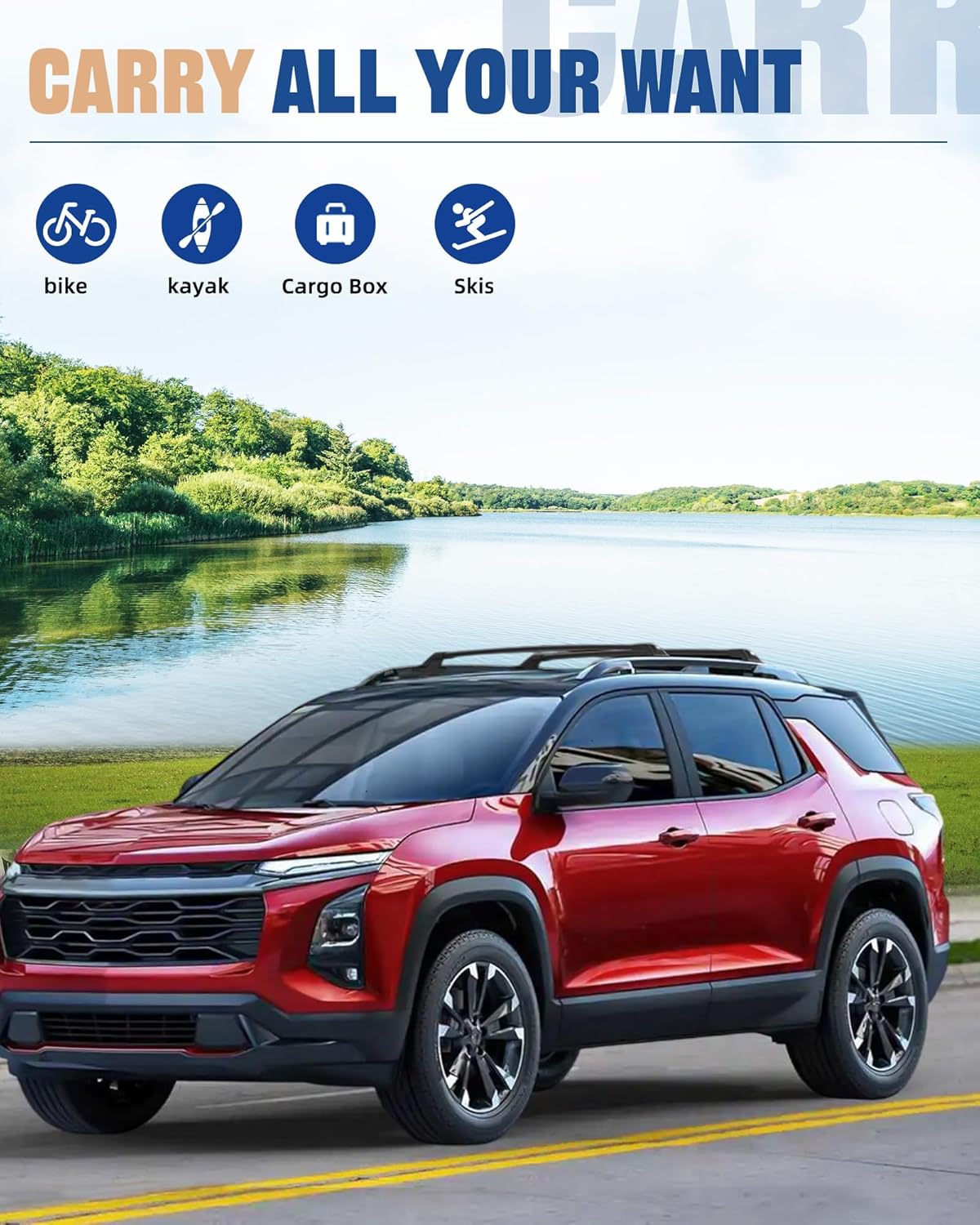 265lbs Lockable Heavy Duty Roof Rack Cross Bar for Chevy Equinox 2025 (NOT for EV) Cargo Bar Multi Functional Design for Bike Kayak Luggage