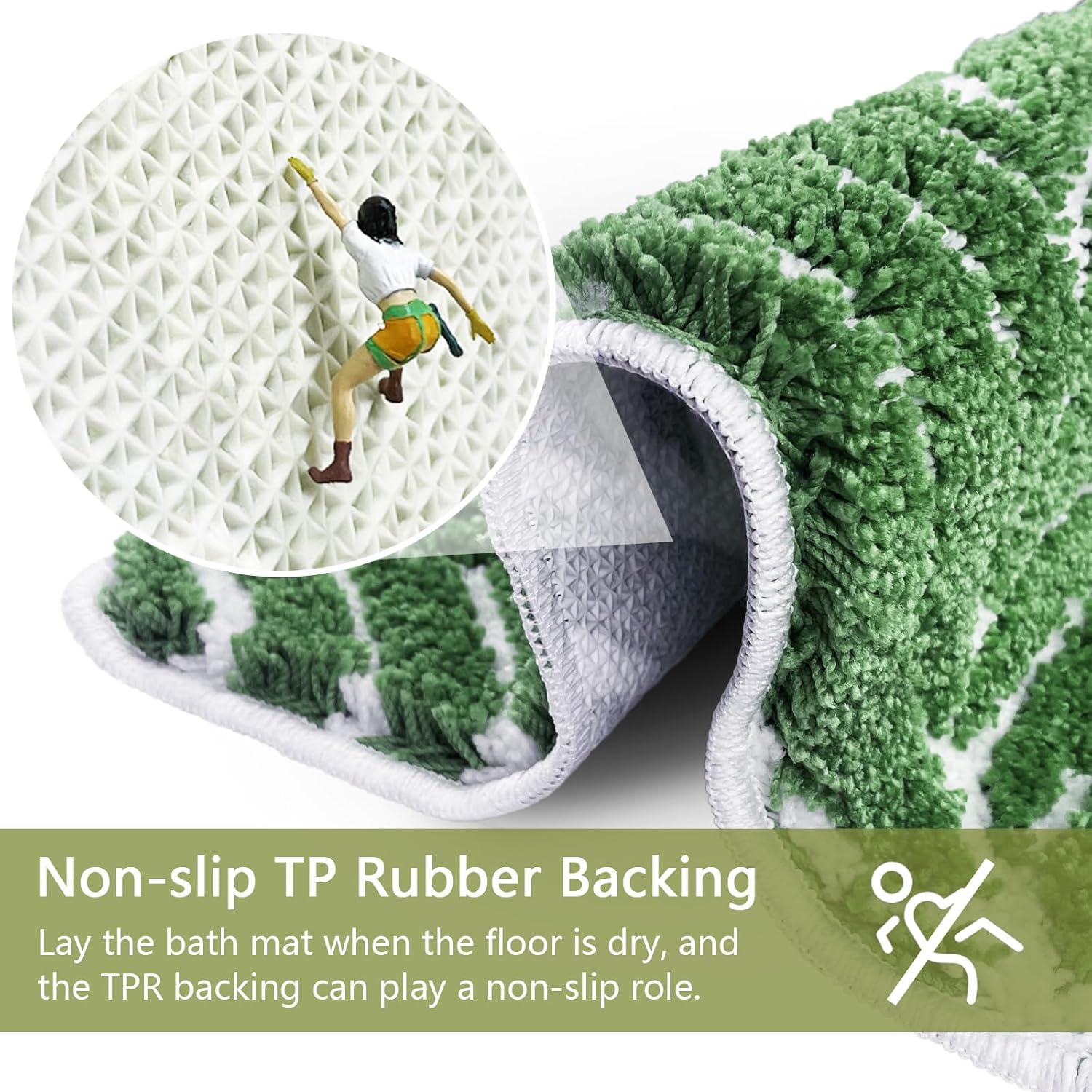 Dark Green U Shaped Toilet Mat for Bathroom Floor 24x20 Non Slip Washable Water Absorbent Cute Bathroom Decor Leaf Contour Bath Mat - Image 6