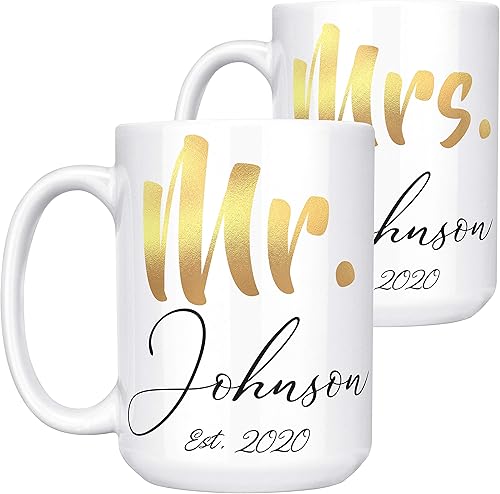 Miniatura 6 de Juego de 2 tazas de café con nombre, tazas personalizadas para parejas, 15 onzas, tazas de café de cerámica, tazas personalizadas para esposa y