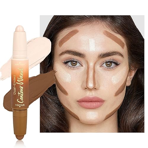 Contour Highlighter Stick，2-in-1 Dual-Ended Cream Bronzer & Highlighter Sticks Pen