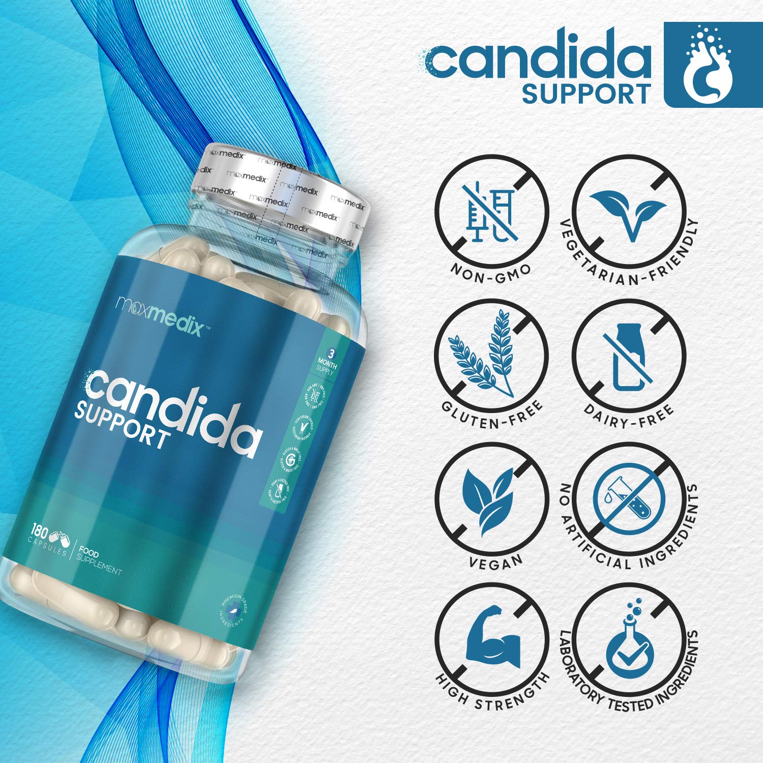 Candida Support 180 Capsules (3 Months Supply) Yeast & Candida Supplement for Women & Men