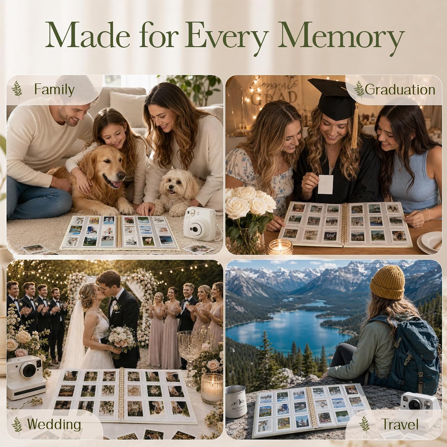 2x3 Photo Album Instax Mini & Polaroid, 216 Photos, Fits Sleeved Photos