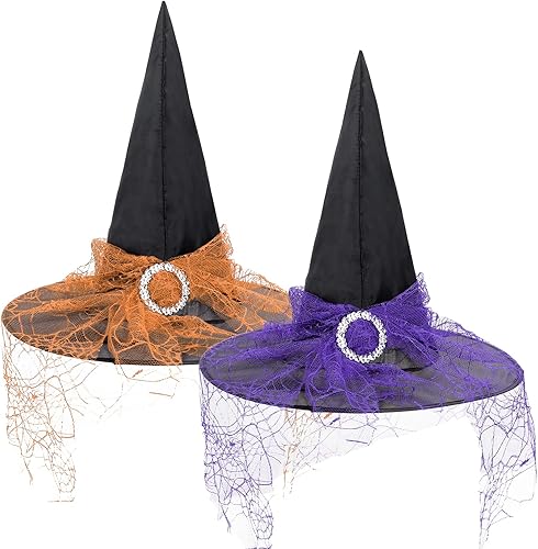 Century Star Sombrero de bruja para niños, sombrero de encaje de Halloween para niños, jóvenes, adolescentes, decoraciones de Halloween, disfraces,