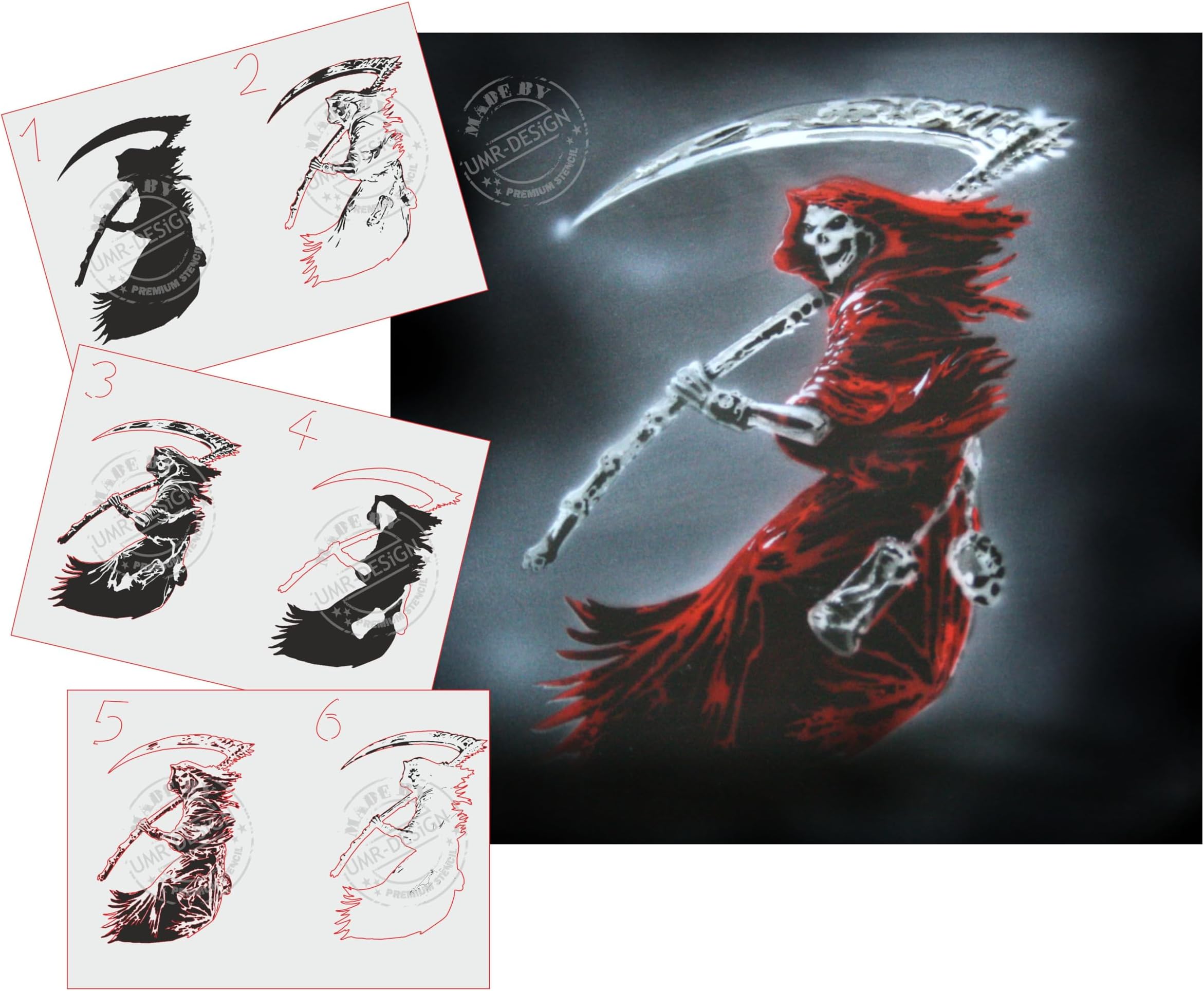 AS-087 Grim Reaper Airbrush Stencil Template Step by Step Size S