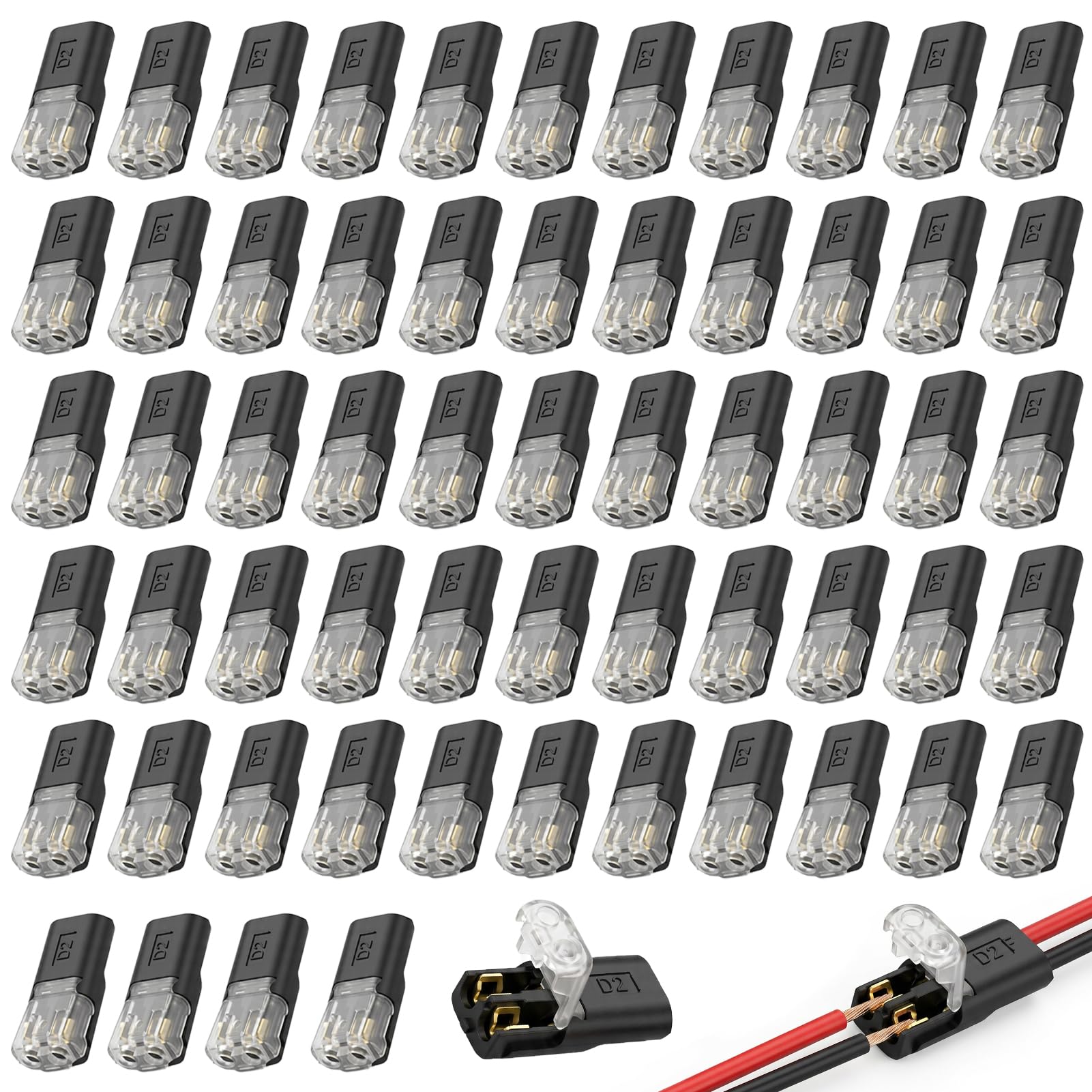60Pcs Electrical Wire Connectors, Wire Connectors Push Fit 2 Pin