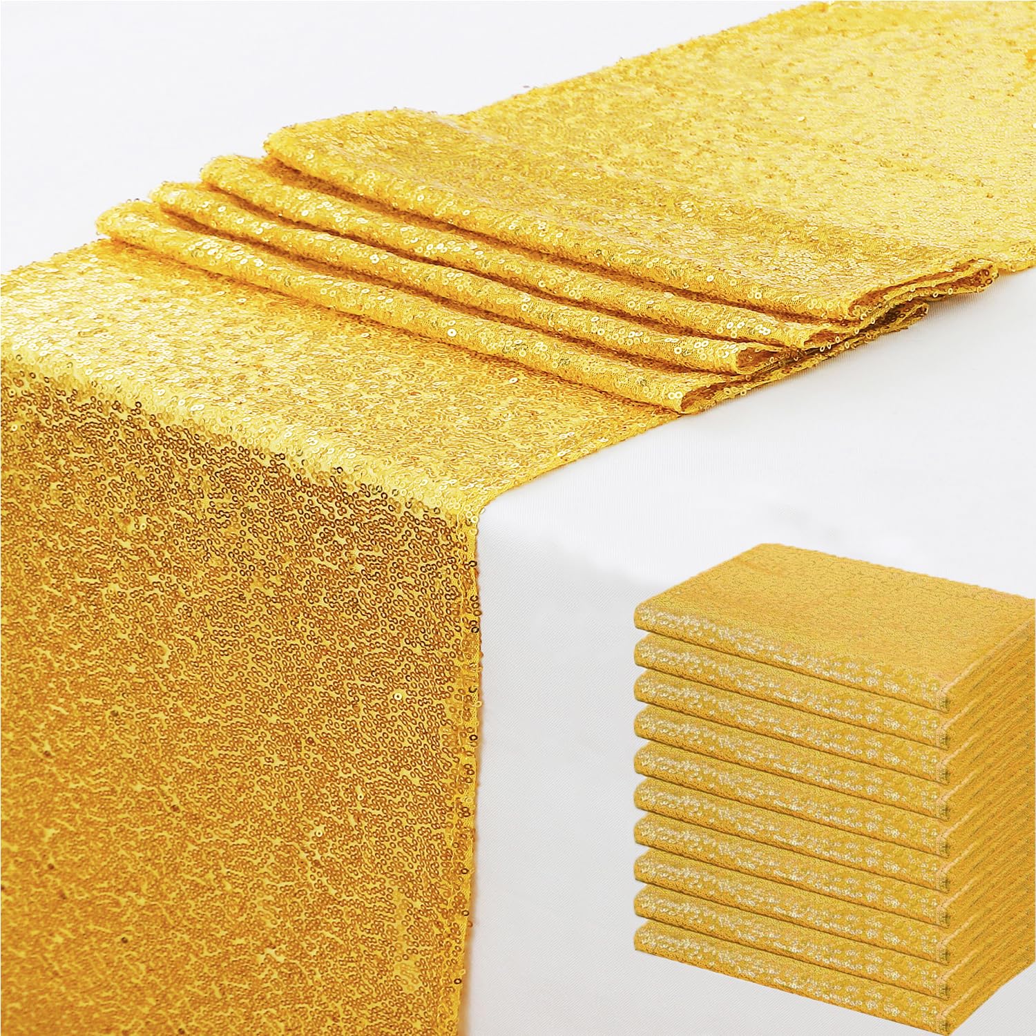 Gold Tischläufer - 10 Stück Pailletten Tischläufer 30,5 x 183,9 cm lang für Hochzeit Party Geburtstag Meeting Events Dekorationen