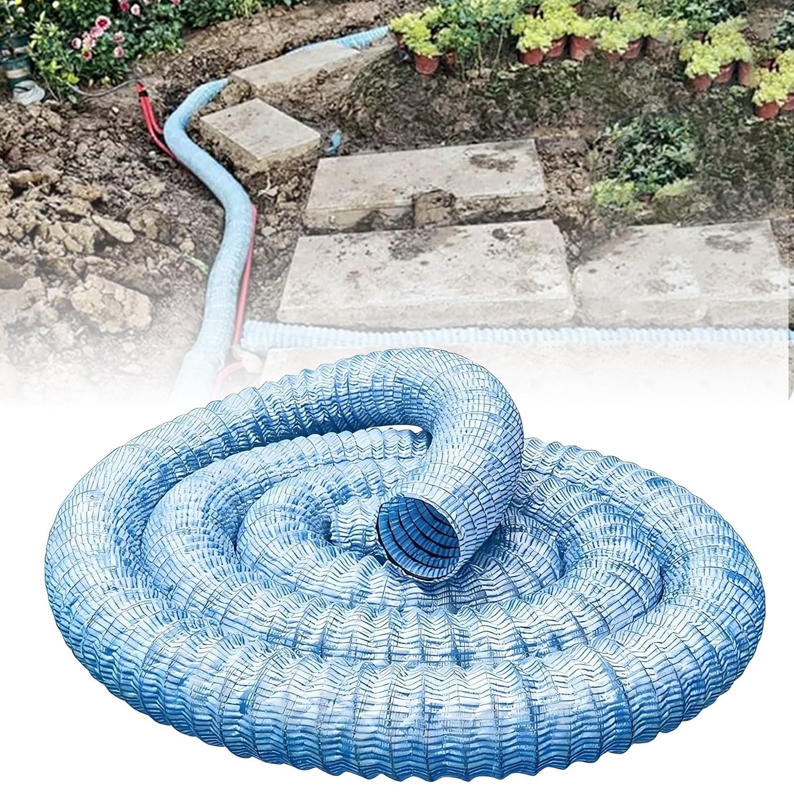Elastyczna Przepuszczalna Rura W Stylu Francuskim,Perforowana Drenażowa | Zbrojenie z drutu stalowego, odpowiednie do podwórek,odwodnień krajobrazowych(Dia 8cm/3in,6m/19.7ft)