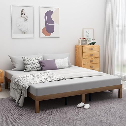 Miniatura 3 de Dolonm Cama de plataforma de madera maciza, no necesita somier, soporte de listones de madera fuerte, marco de cama de madera de 12 pulgadas, tamaño